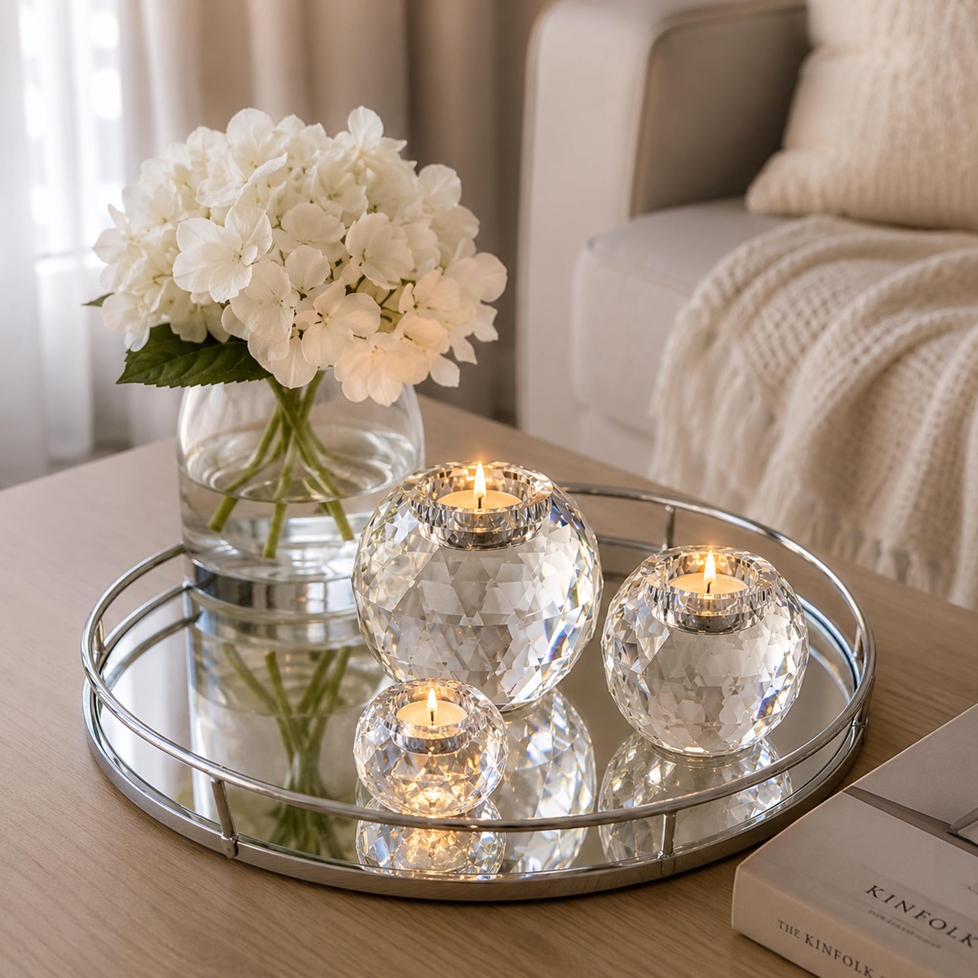 Sziqiqi Juego de 3 Candelabros de Bola de Cristal, Portavelas de Velas Pequeñas de Vidrio Transparente para Navidad Ceremonia Decoración del Hogar de Mesa Regalo de Inauguración