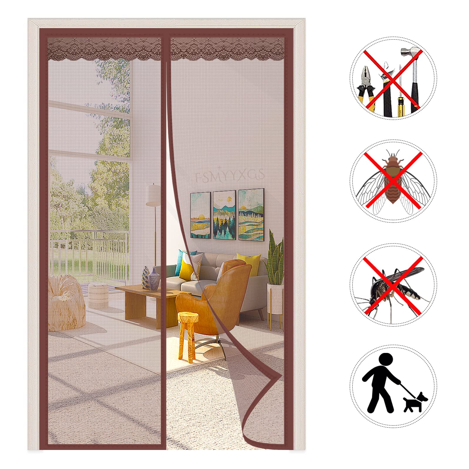 Zanzariera Magnetica per Porte con Calamite Si Chiude da Sola Tenda Zanzariera Magnetica Anti Zanzare Insetti Zanzariera Facile da Installare per Balcone Terrazze-Brown|| 115x235cm(45x92inch)