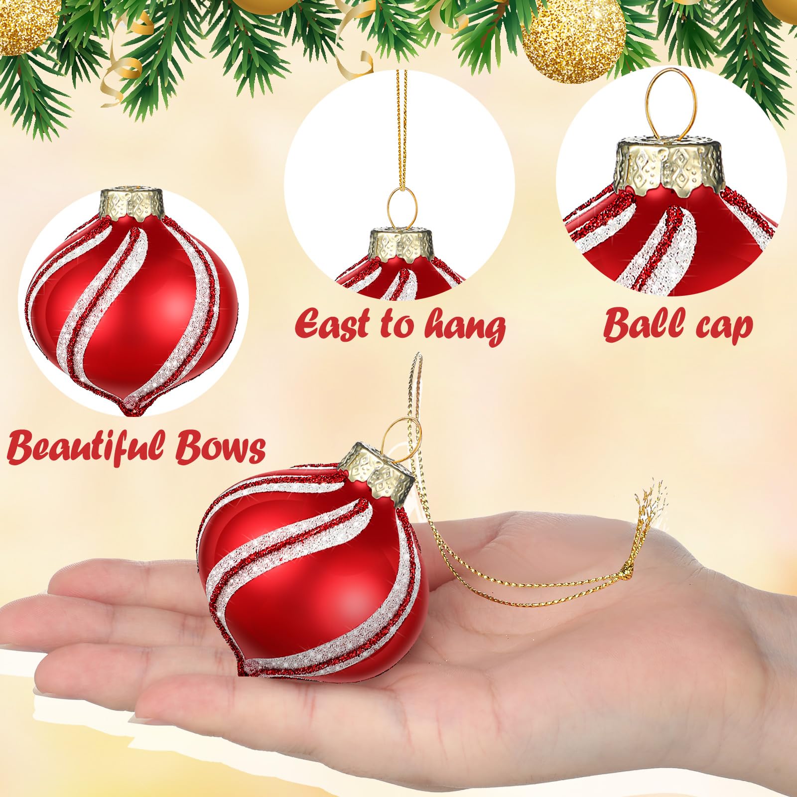 Hungdao Pfefferminz-Süßigkeiten-Ornament-Set – Weihnachtskugeln, Mini-Glasornamente für Innen- und Außenbereich, Baumdekoration, 12 Stück