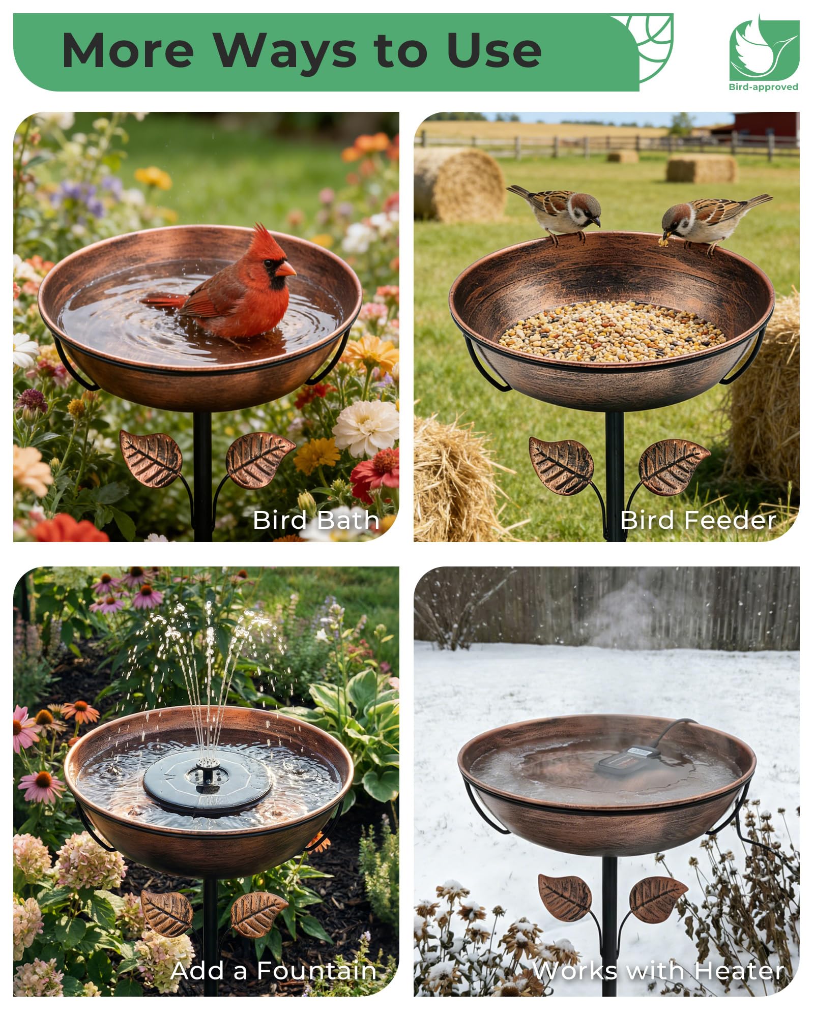 OUISJYER 3' Deep Metal Bird Bath for Outdoors, Removable 13' Dia Bowl with Stabl — product photo