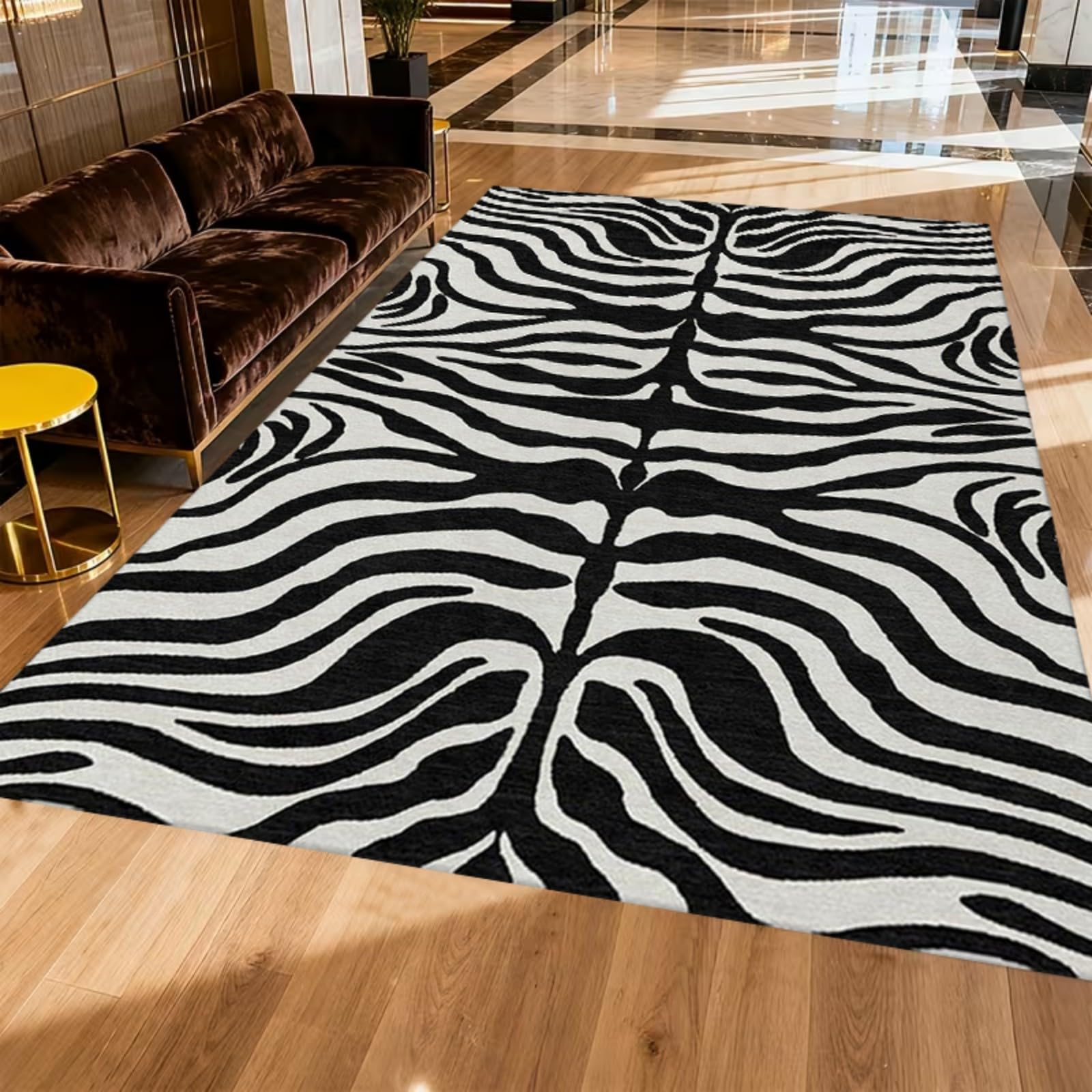 WAOTMN Tiger Print Rug, 180x300cm,Living Room Black And White Stripe Rug,Animal Prints Bedroom Rugs,Breathable Flannel Carpet,Soft Low Pile Pet Friendly Indoor Floor Mat for Front Door — image 1