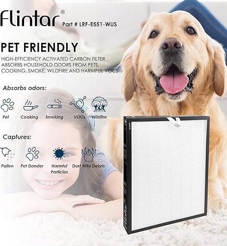Miniatura 5 de Flintar Filtro de repuesto True HEPA, compatible con el purificador de aire LEVOIT EverestAir, grado H13 True HEPA + filtro de repuesto de carbón