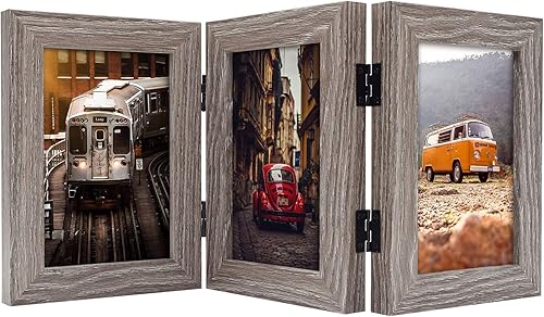 Frametory, Marcos de fotos triples de 4 x 6 con bisagras para collage de 3 fotos, tres marcos de fotos, marco de escritorio múltiple con vidrio