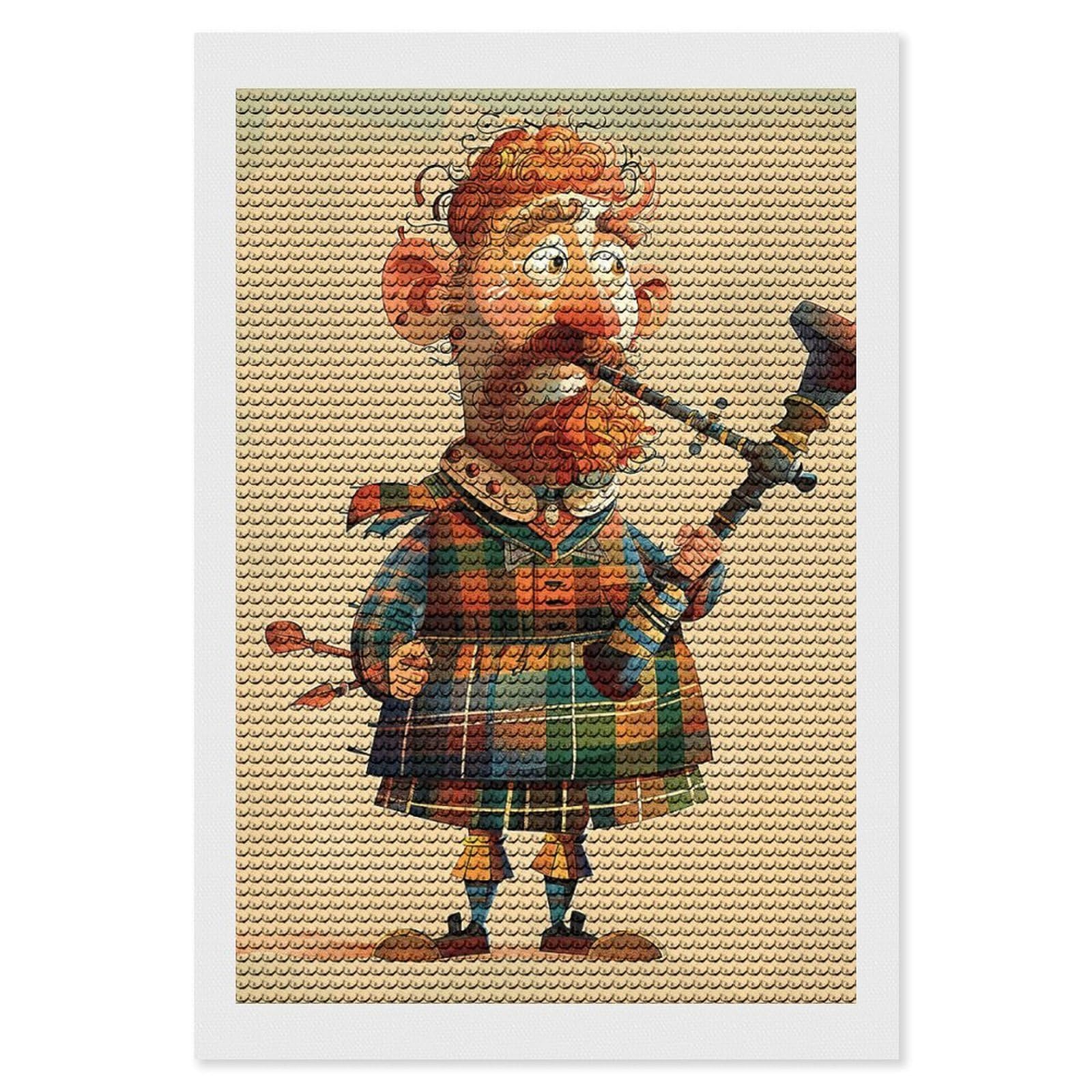 DWVTSLH Cartoon Scottish Bagpipe Diamond Painting Kits for Adults, Personalized Diamond Photo Art Full Drill, DIY 5D Diamond Art Painting Kits for Beginners, Home Wall Decor 8"x12"