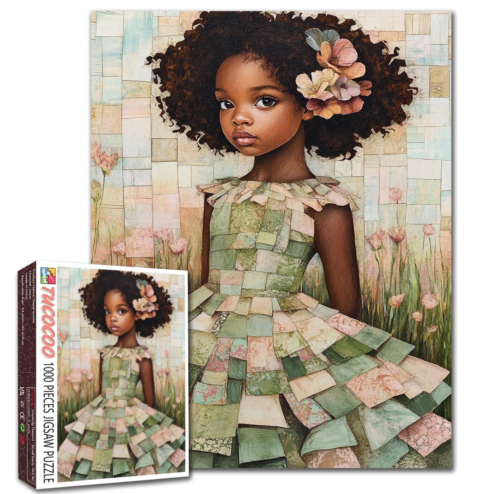 Tucocoo African Girl Puzzles 1000 Pieces Abstract Flowers Field Jigsaw Puzzle for Adults Watercolor Art Puzzles for Challenging Family Activity Game Colorful DIY Crafts Puzzle Wall Decor Gifts — image 1