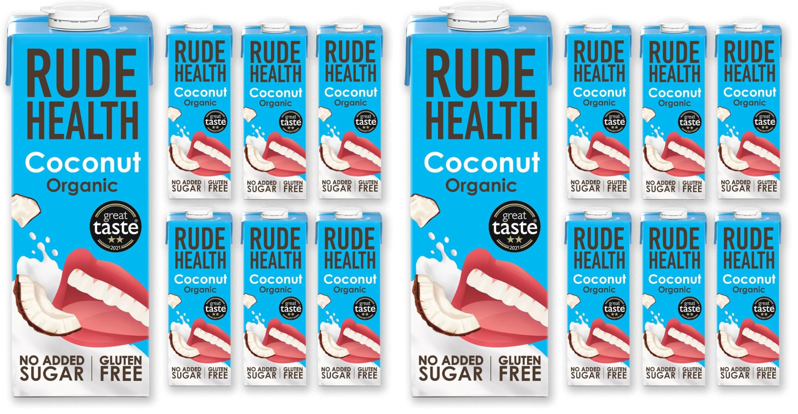 Rude Health 6 x 1 Liter Bio Kokosnussdrink, 100% natürliches Bio Getränk, laktosefrei, milchfrei und glutenfrei, ohne Zuckerzusatz, preisgekrönt, gesund und vegan, 100% recycelbare Verpackung