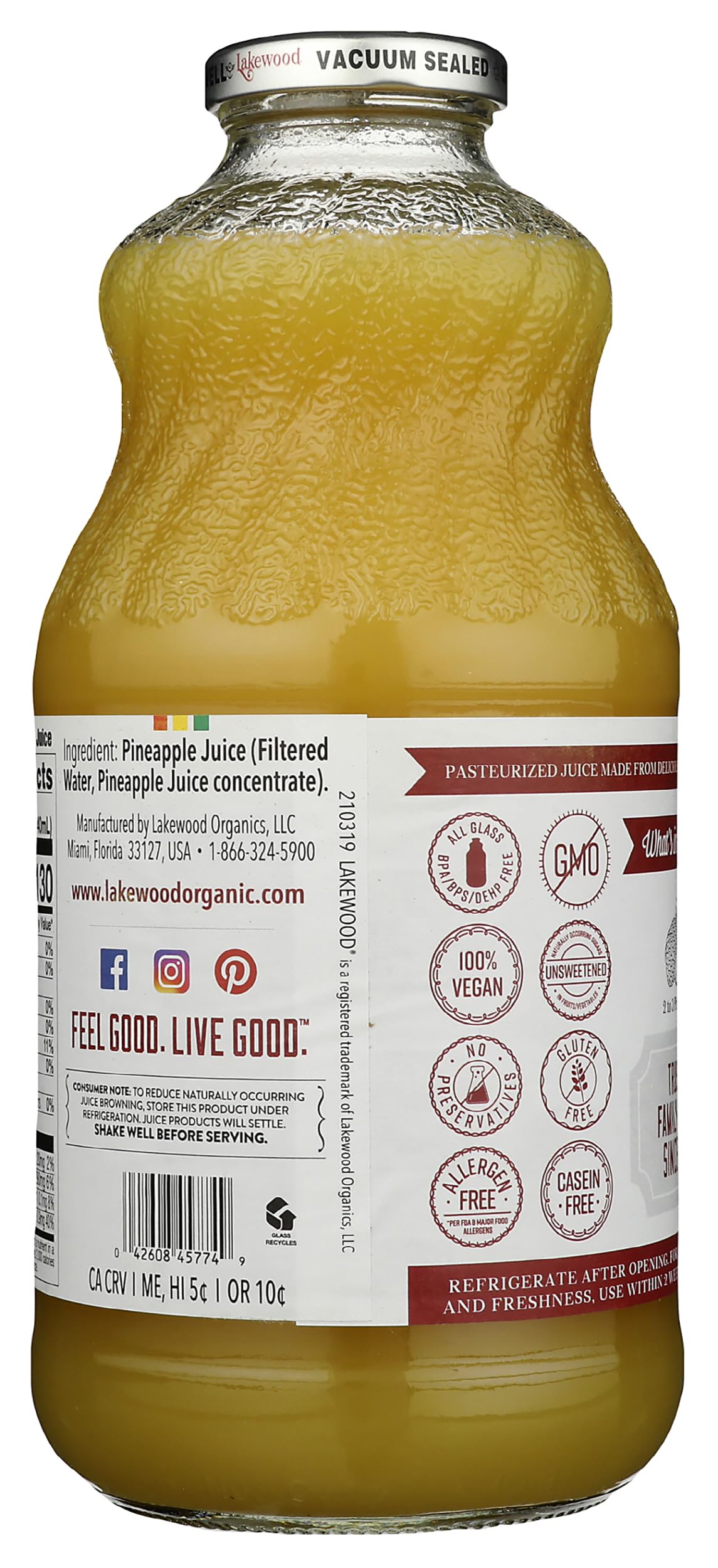 Amazon.com : LAKEWOOD Pineapple Juice, 32 FZ : Fruit Juices