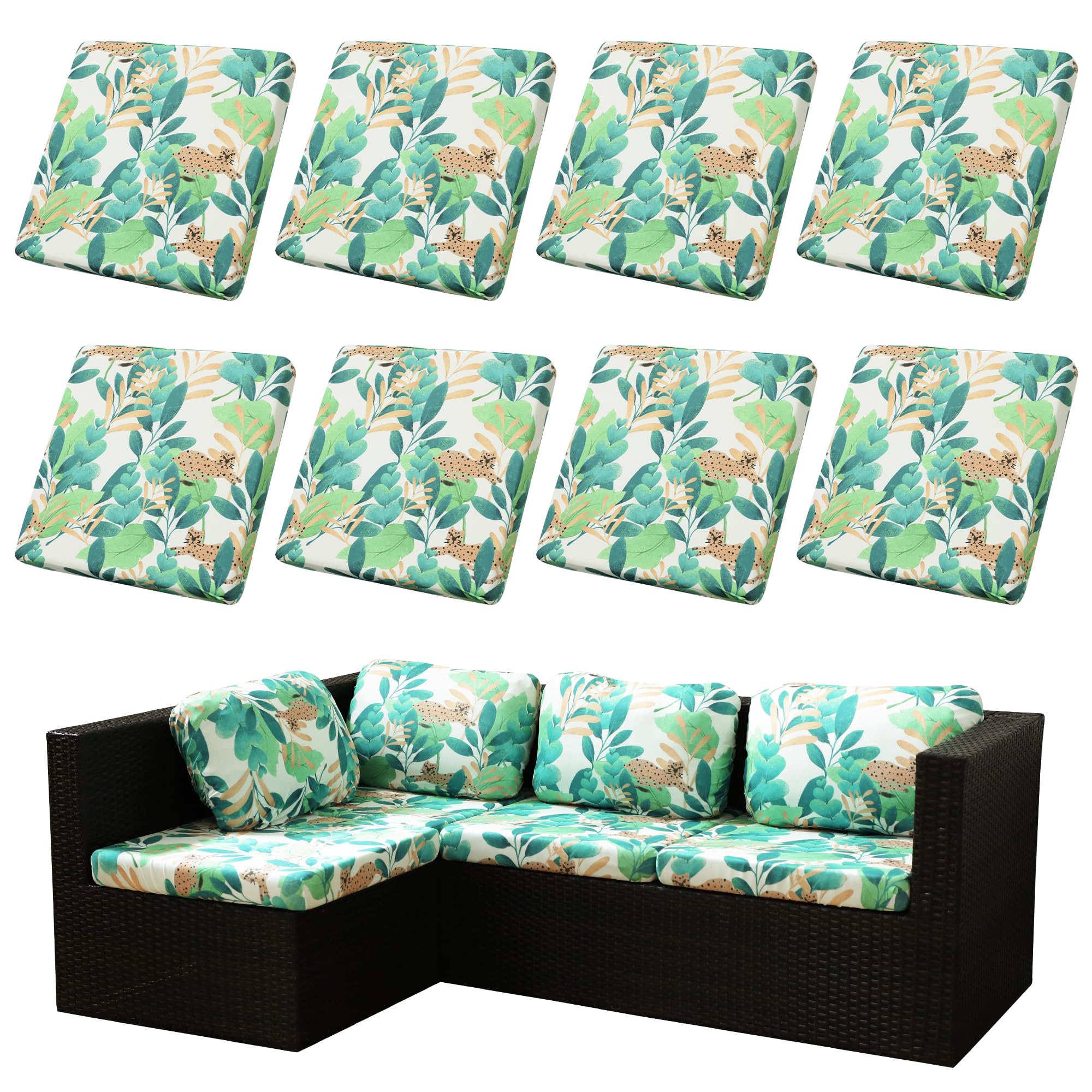 8 Pcs Outdoor Cushion Covers, Patio Sofa Cushion Covers Replacement