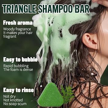 Nature Seven Green Soap Shampoo with Foaming Net, Nature Triangle Shampoo Bar, Usman Grass Hair Shampoo Bar for Women & Men, 2in1 Solid Shampoo and Conditioner Bars for Strengthens Smooths Hair