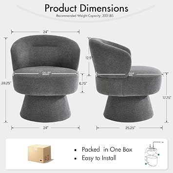 Hyfirm 360 Degree Swivel Accent Chair, Modern Round Barrel Armchair with Full Upholstered Soft Cushion, Plush Velvet Comfy Chair for Living Room, Bedroom, Vanity or Office- Deep Grey