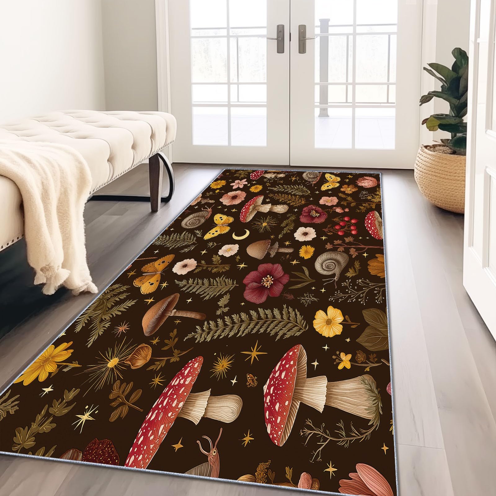 Tapis de cuisine floral noir idéal pour décorer votre couloir