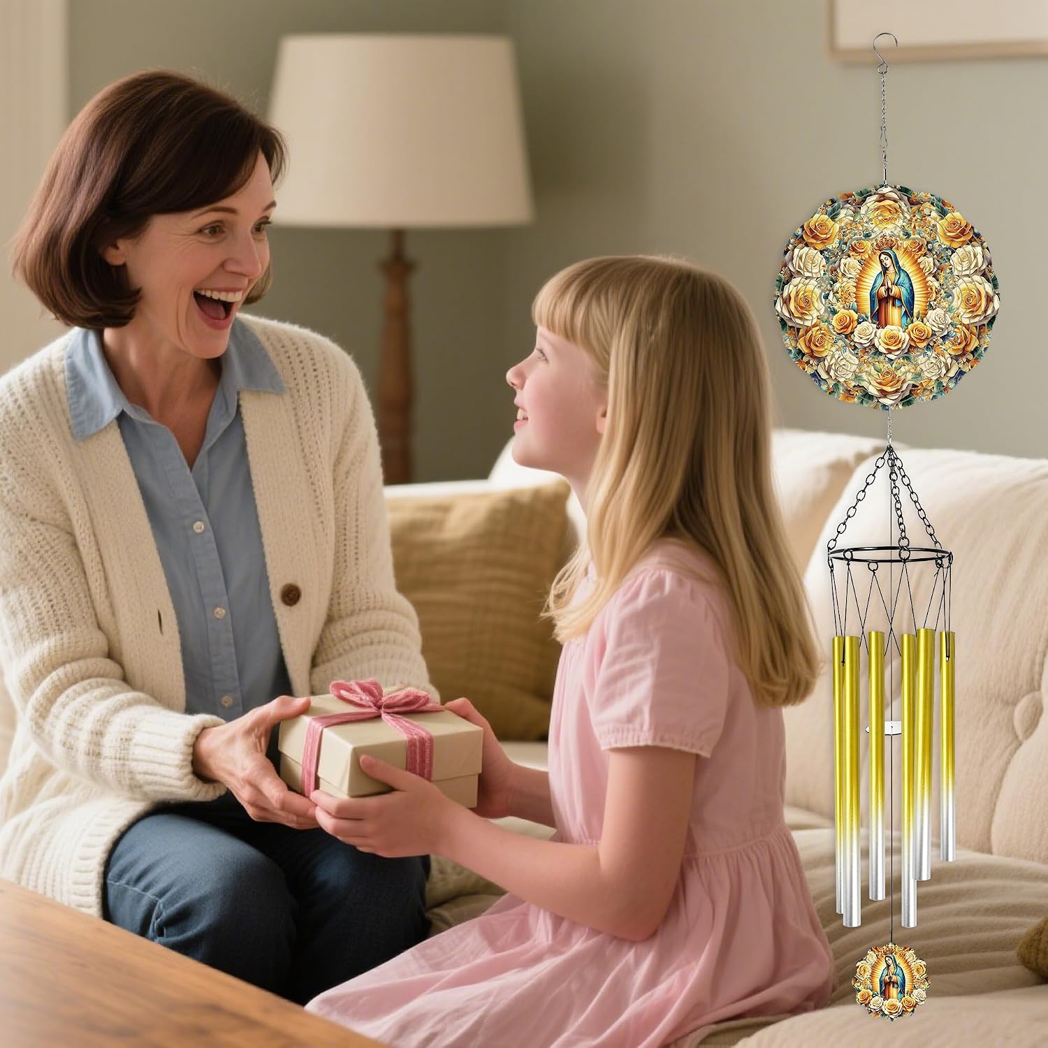 Wind Chimes con Virgen María Wind Spinner, Religioso Decor Regalo - Caída y Proporción