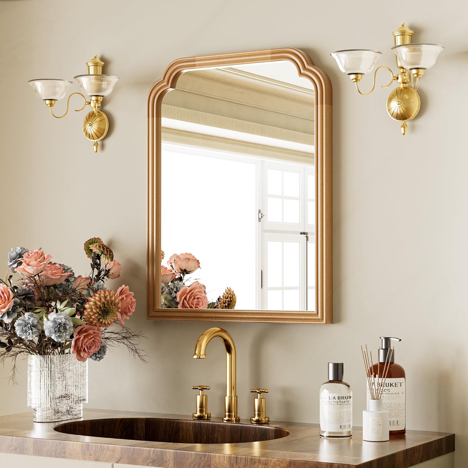 Wood Frame Wall Mirror Decor for Small Bathroom Vanity Entryway, Living Room or Bedroom Home Decor - Light Woodgrain 18" x 24" Natural Color