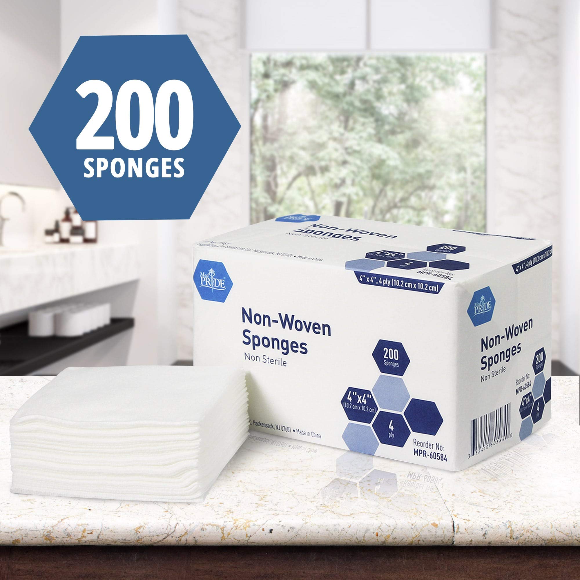 MED PRIDE Non-Woven Surgical Sponges,4x4 in,4-Ply,First Aid, 200-Count Pack — Amazon image 2