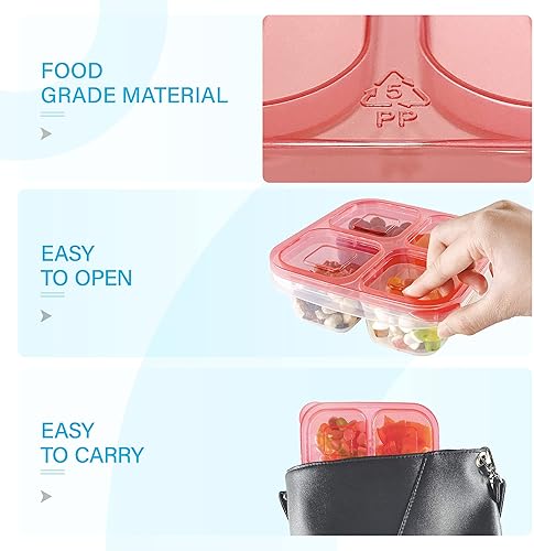 Miniatura 43 de Finorder Paquete de 6 recipientes de comida con 4 compartimentos, contenedores reutilizables para niños y adultos, escuela, trabajo, picnic