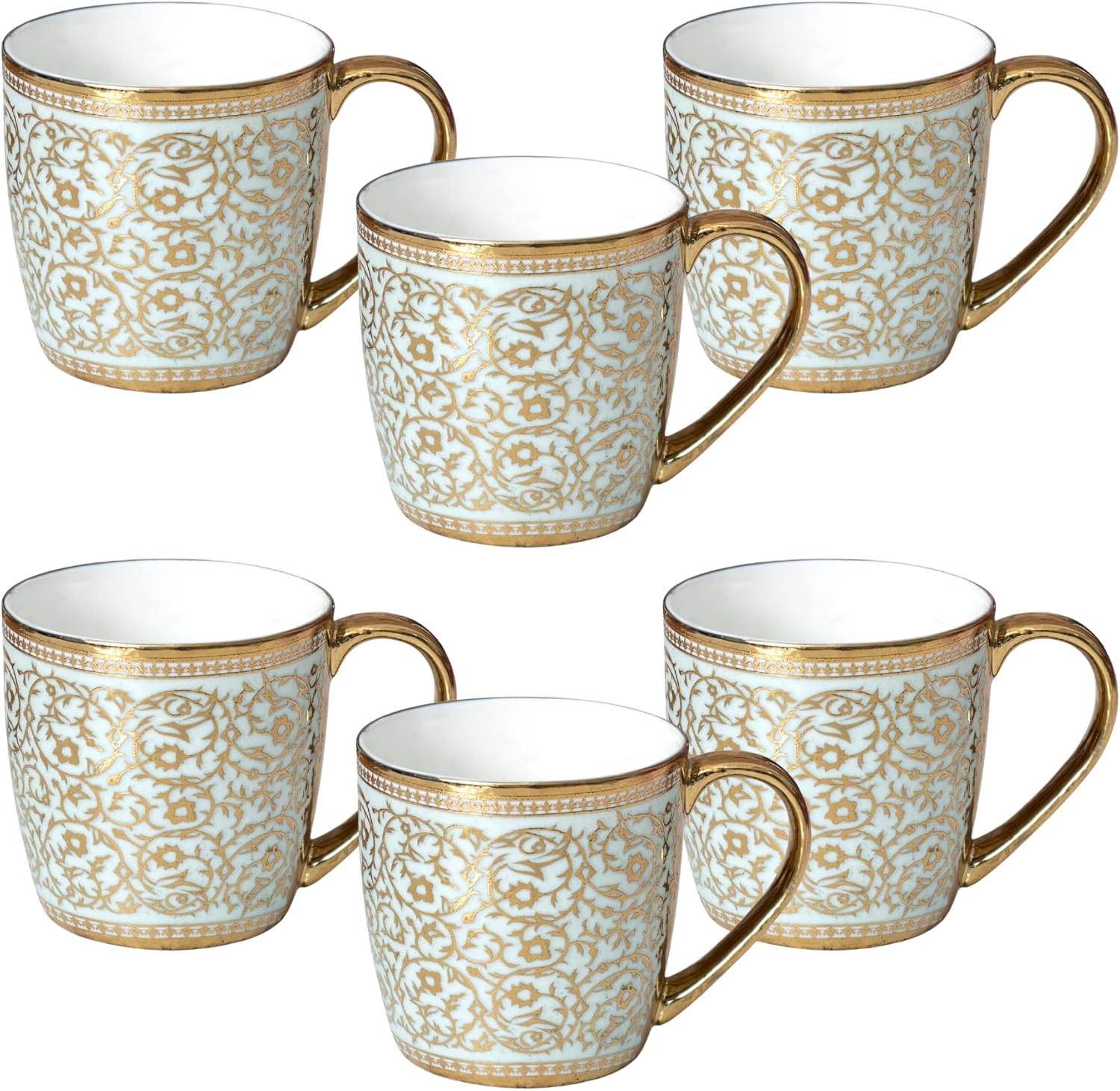 Clay Craft Fine Ceramic Alton Golden Printed Premium Coffee/Tea Cups - 180 ml Each - Set of 6