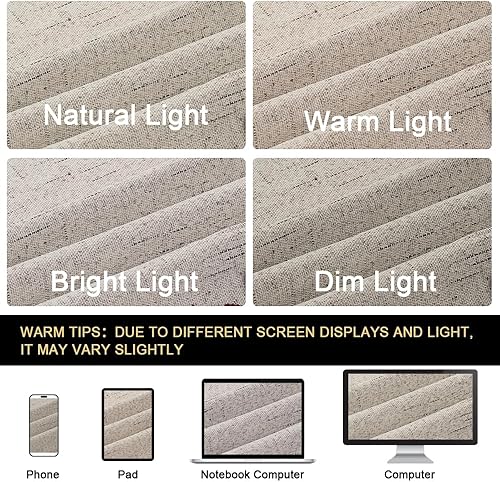 Miniatura 8 de PrinceDeco Cortinas 100% opacas para dormitorio, 84 pulgadas de largo, lino opaco, cortinas térmicas, protección de privacidad, cortina de ventana