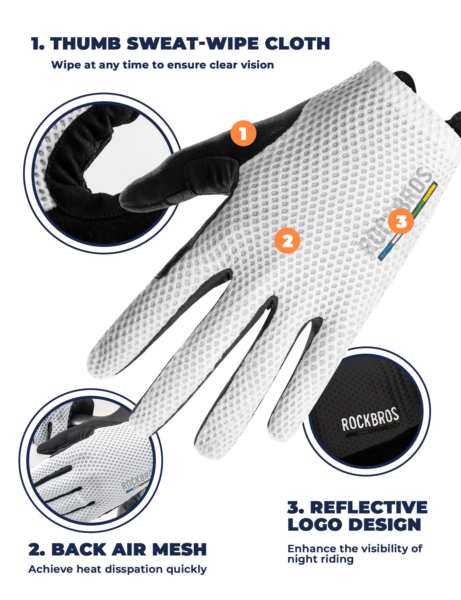 ROCKBROS Road to Sky Guantes de Ciclismo para Hombre con Palma SBR, Guantes Dedos Largos con Pantalla Táctil para Bicicleta Montaña Carretera