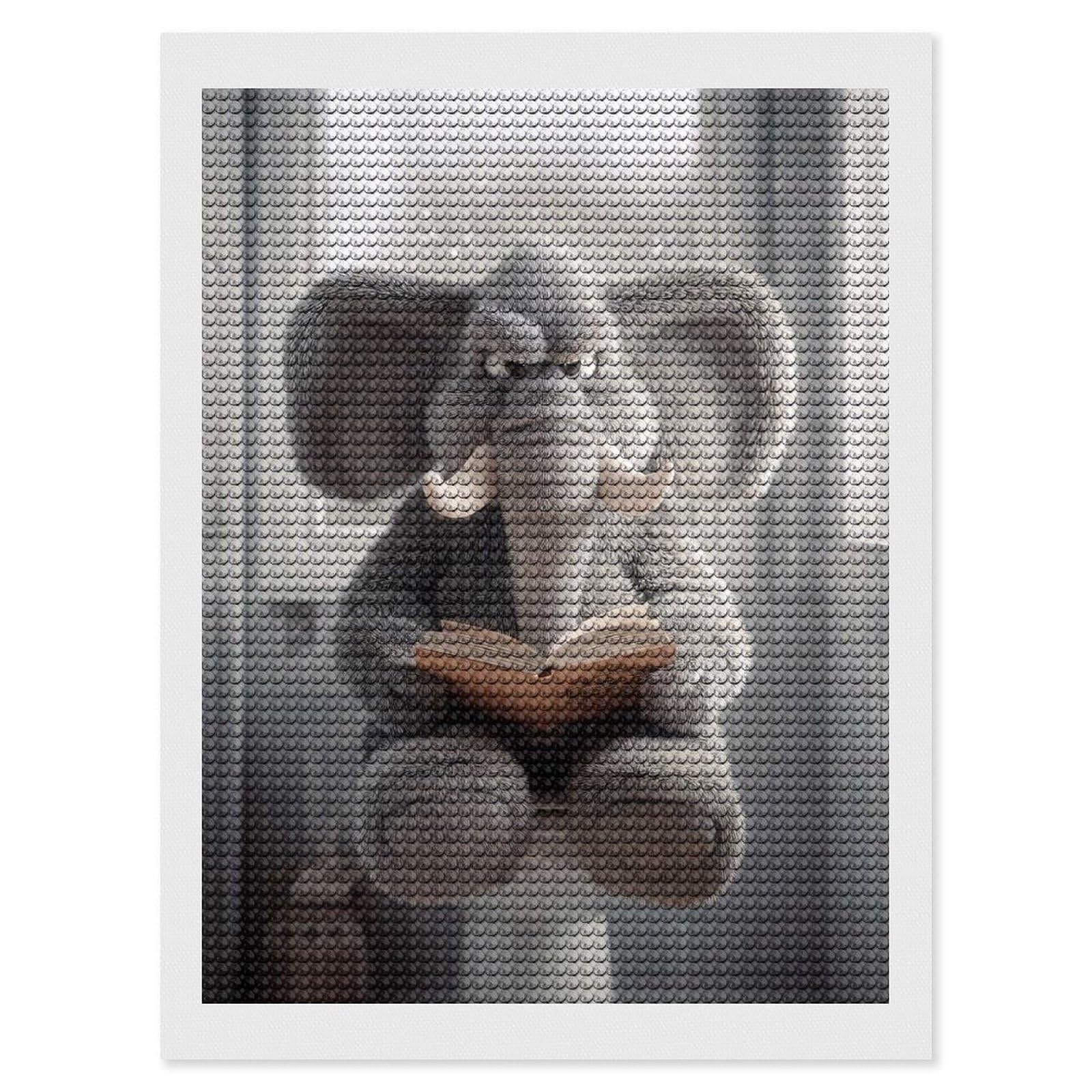 Junmoney Grumpy Elephant Reading on Toilet DIY Diamond Art Canvas Kit 12"x16", Winter Craft, Mindful Craft Project, Aesthetic Room Decor, Decor Project