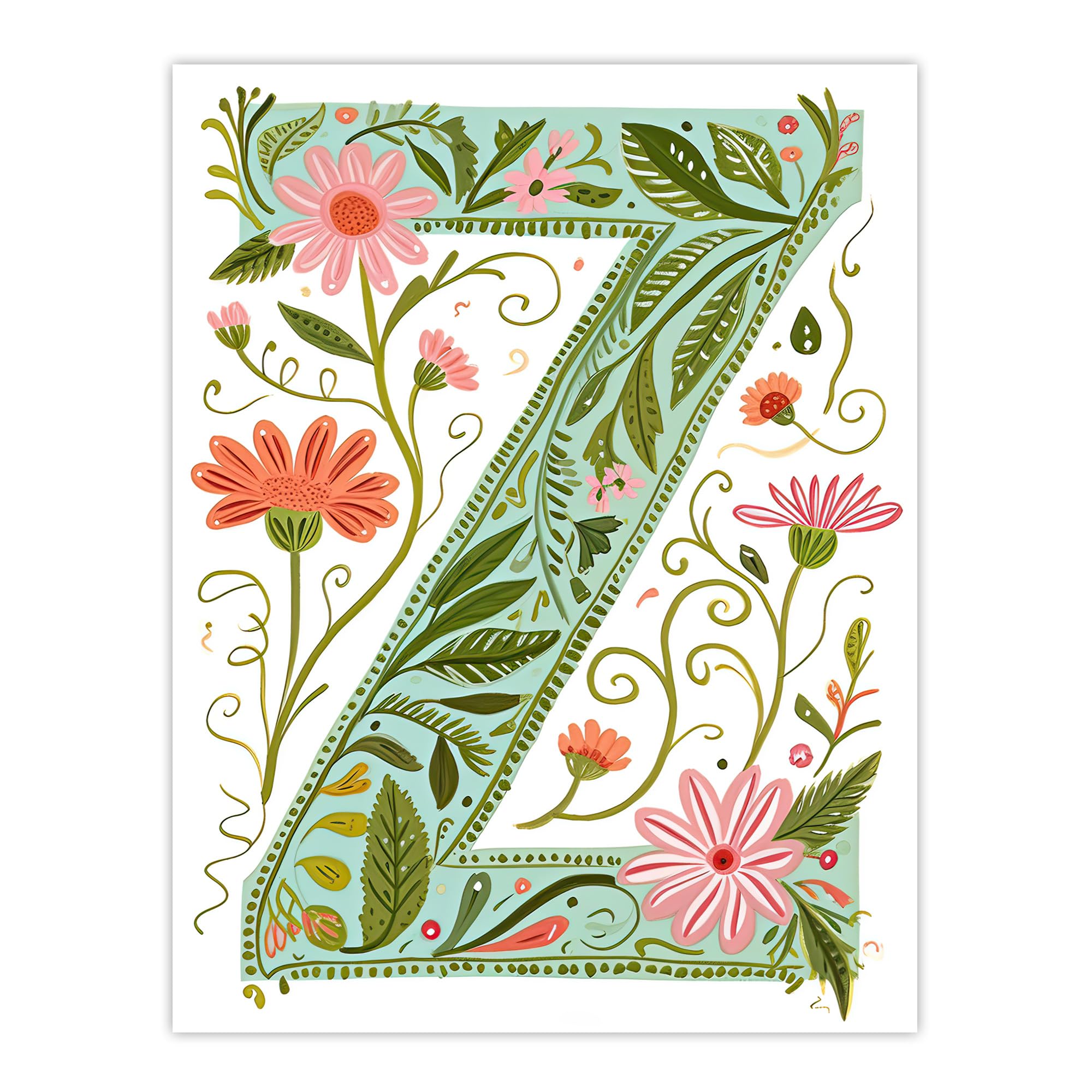 Wall Art Print Letter Z - Watercolour Wildflowers Floral Poster - Artery8 - W24 x H32 inch