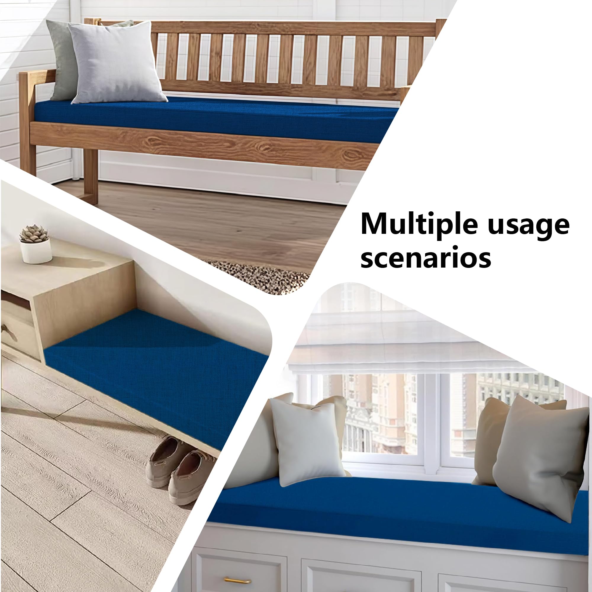 Custom Bench Cush – Coussin de siège antidérapant pour extérieur, plusieurs tailles et couleurs, pour terrasse, balcon et banquette, 50 x 80 cm, bleu