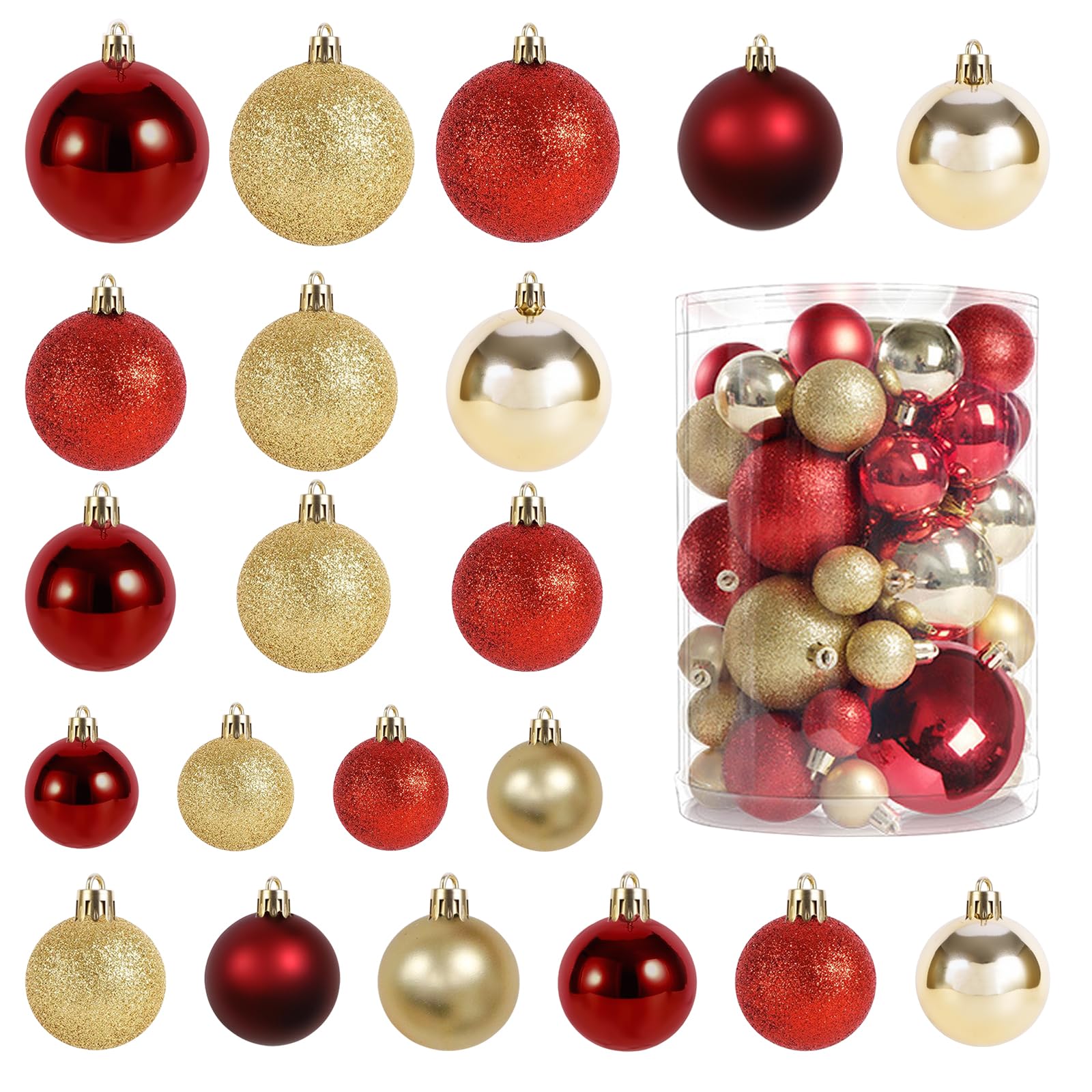 Christmas Ornaments Set,48Pcs Shatterproof Christmas Tree Ornaments Balls,Versatile Hanging Christmas Balls Ornaments,for Xmas Trees,Wreath Garland,Holiday Party, Home Decor(Red Gold)