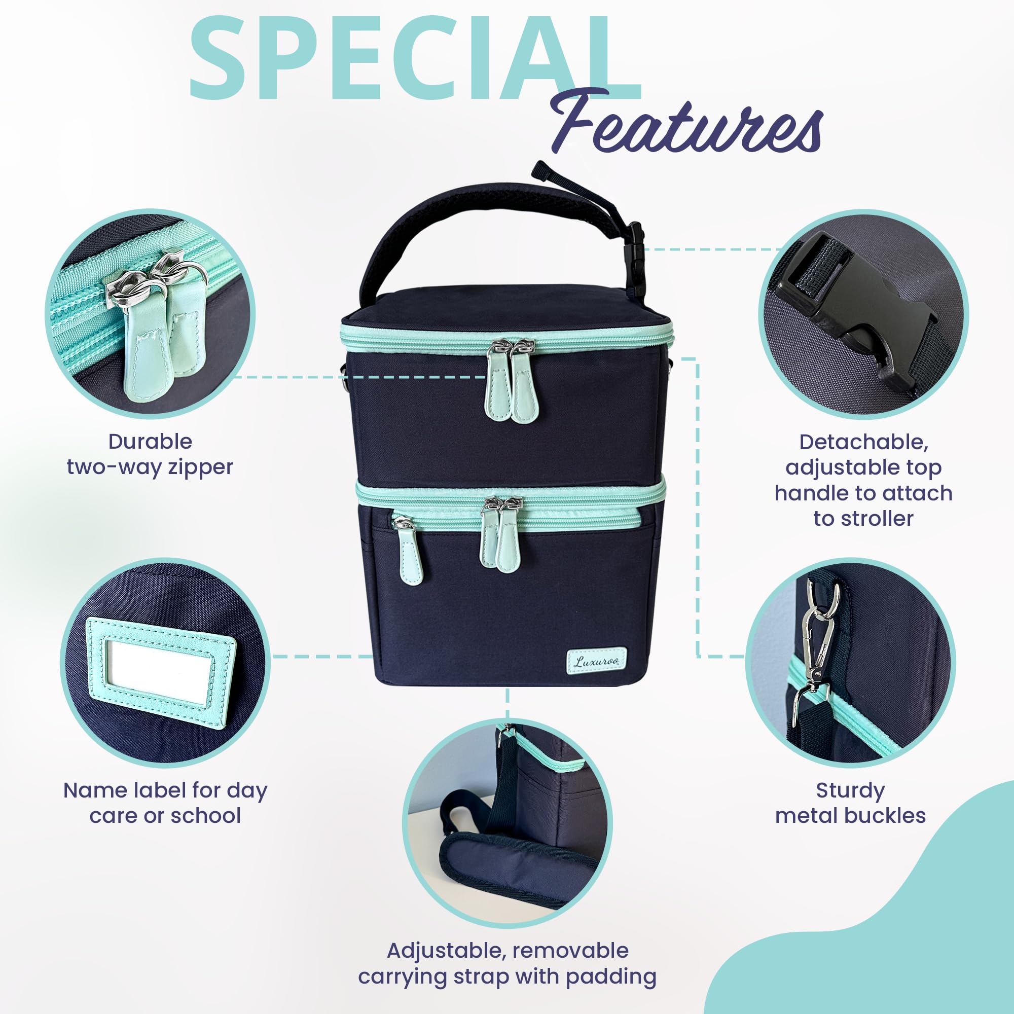 Bolsa térmica de leche materna aislada con doble sección, no tóxica, perfecta para biberones de guardería y bombeo de madres que viajan y trabajan para mantener la leche materna fría y fresca