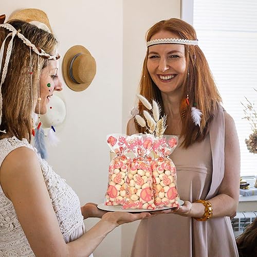 Miniatura 5 de 100 bolsas de plástico para regalos de fiesta, estilo retro, hippie, bohemio, 2 golosinas de plástico, celofán de los años 60 y 70 para margaritas,