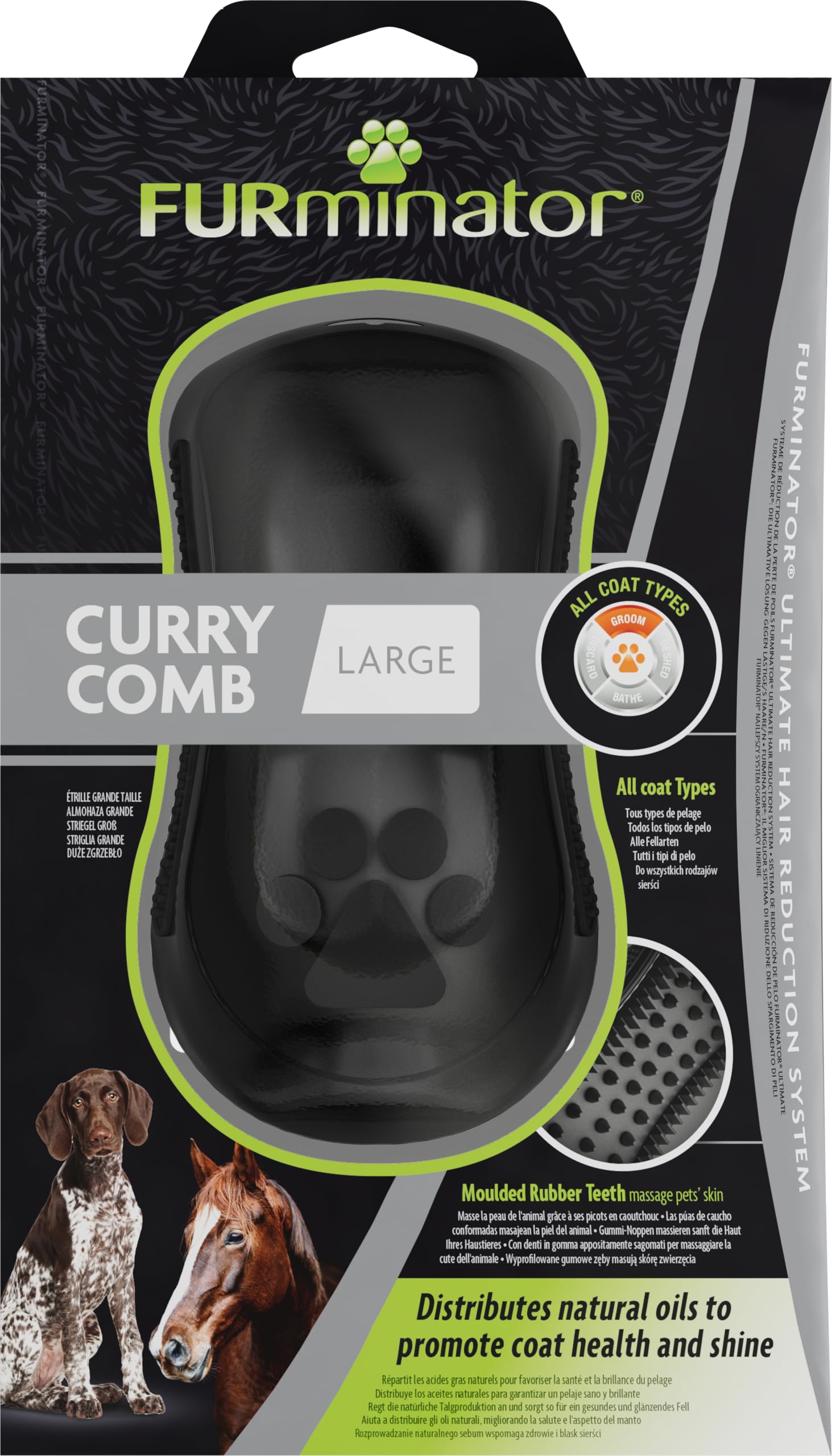 FURminator L Massage Brush for Dogs and Horses for Almost All Coat Types - Removes Dust and Gently Massages Skin - Massage Brush for Fur Care with Rubber Spikes