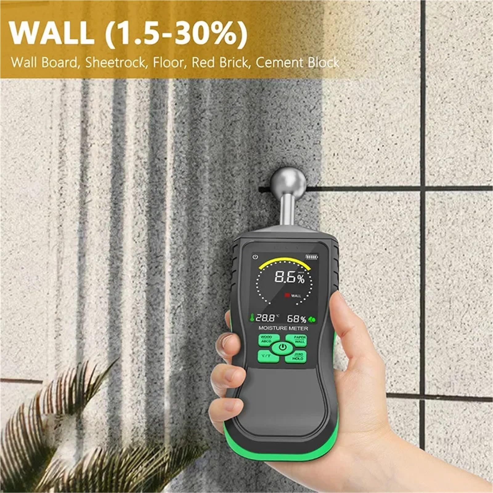 Wilgotnościomierz, Cyfrowy miernik wilgotności drewna Bezkontaktowy detektor wilgoci Higrometr z ekranem LCD Alarm Tester Detektor kulkowy