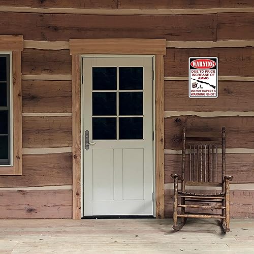 Miniatura 7 de River's Edge Carteles de metal resistentes a la intemperie, en relieve Advertencia: Aumento del precio de la munición,911,Cuello Redneck Armado