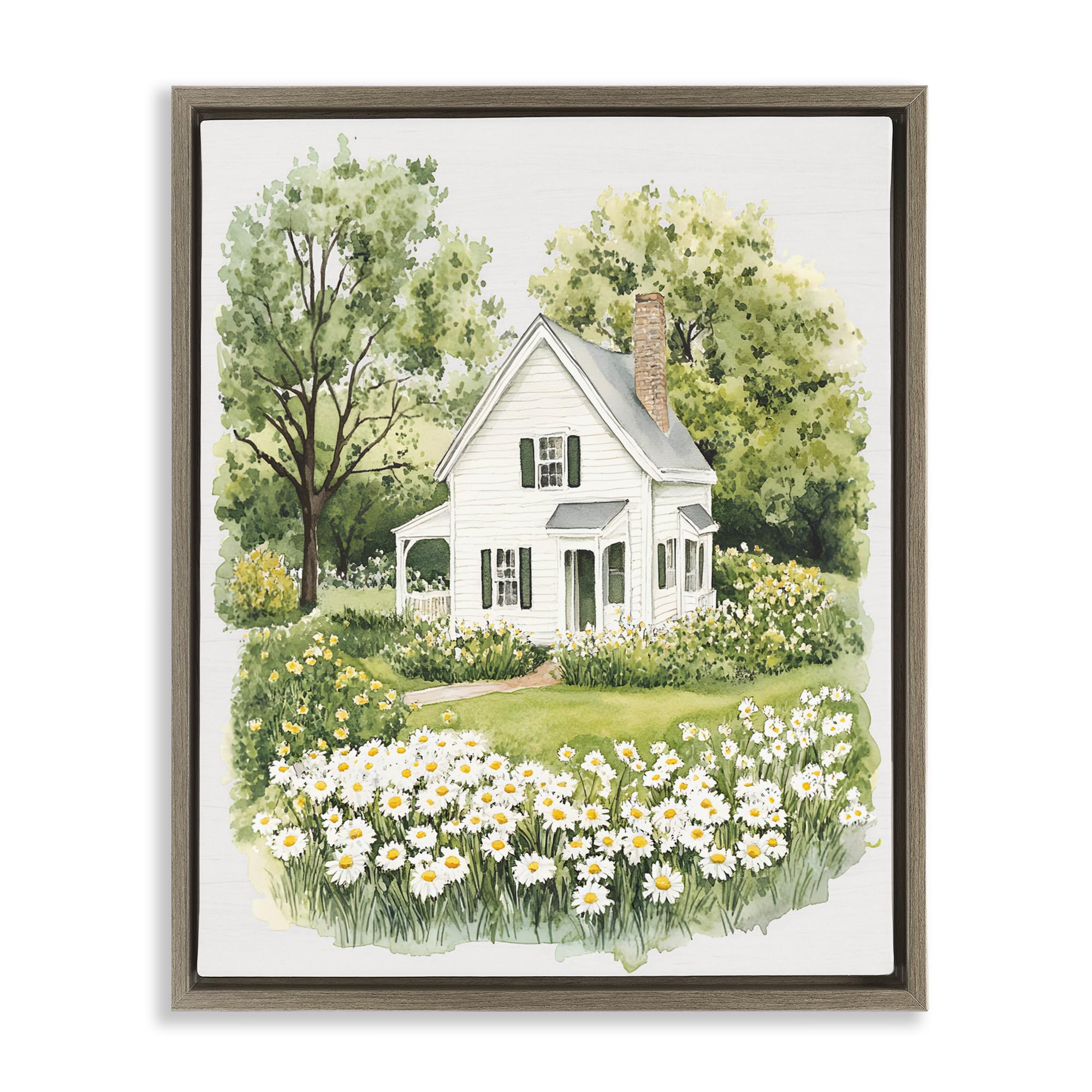 'Quaint Countryside Cottage Garden'| Floating Frame Canvas Art