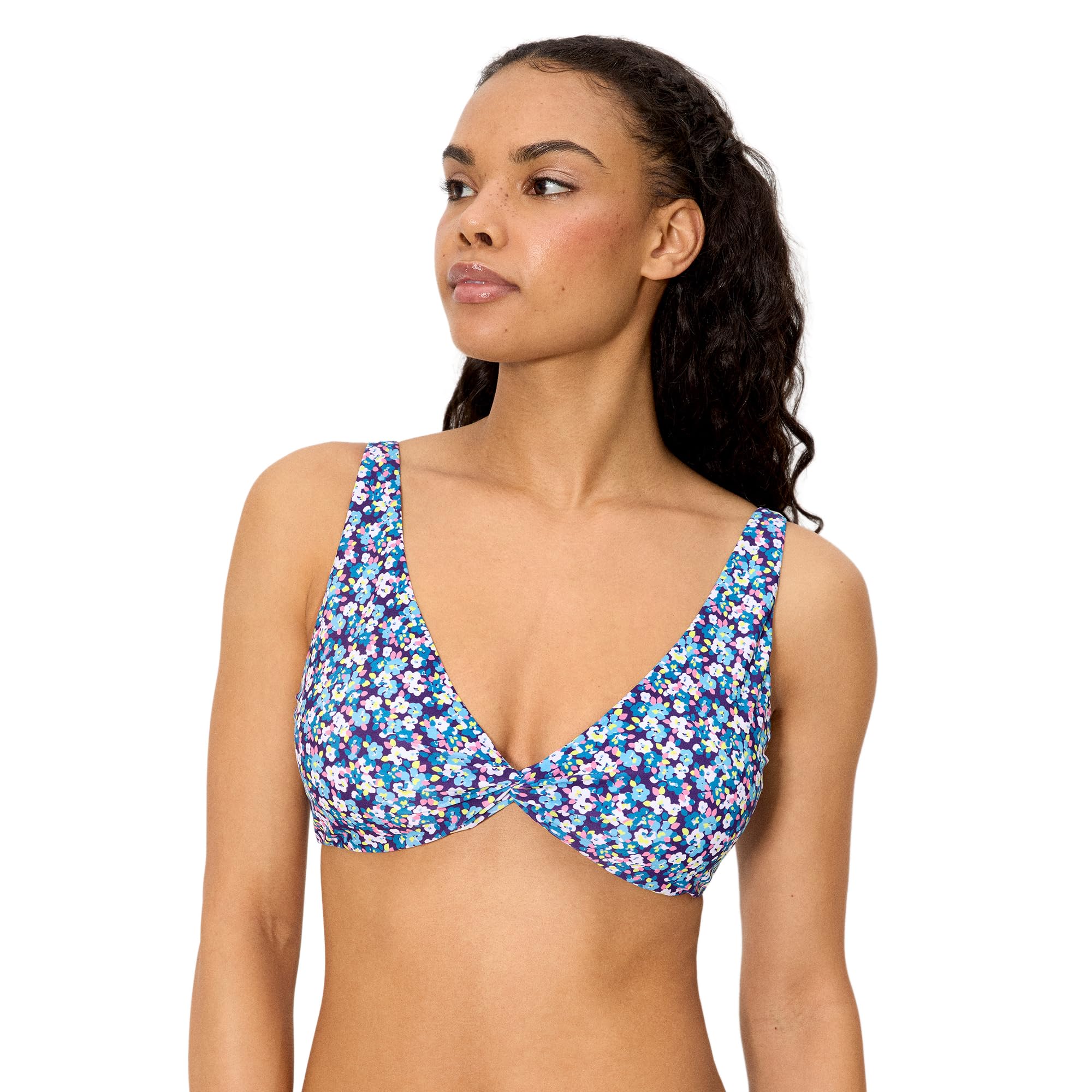 YSABEL MORA. Top Bikini Triángulo Liberty Azul Copa C. Top Bikini Triángulo con Aro Y Relleno Extraíble. Tirantes Regulables para Combinación Personalizada .Colección Flowers.