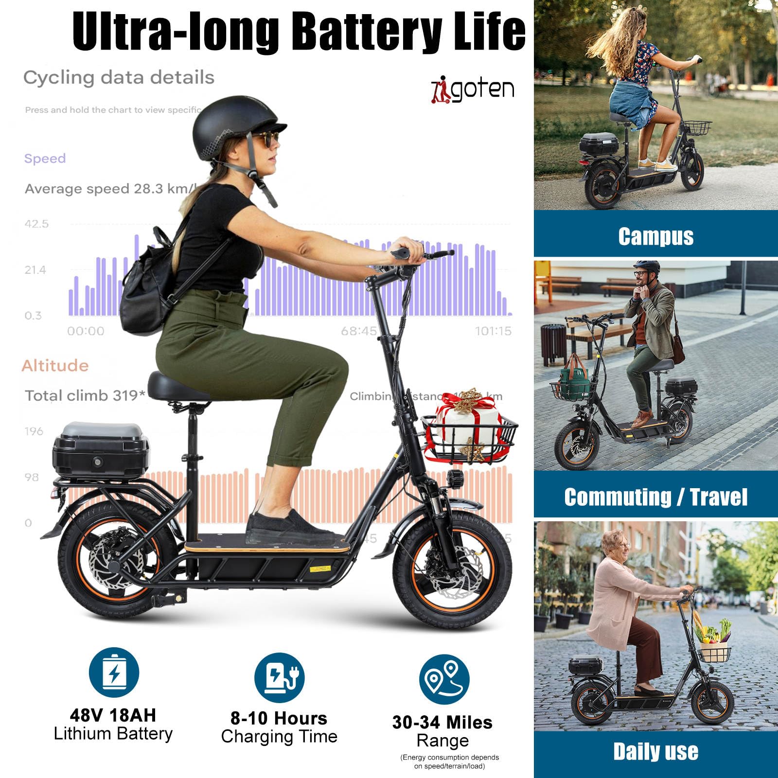 Electric Scooter with Seat for Adults, 750W Powerful Motor Escooter, 30 Mile Range,up to 28MPH Motorized Scooter, 14