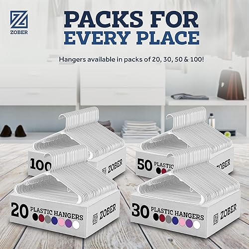 Miniatura 7 de ZOBER Perchas de plástico para ropa, color negro, paquete de 50 perchas para camisas, vestidos y pantalones, perchas de plástico duraderas y