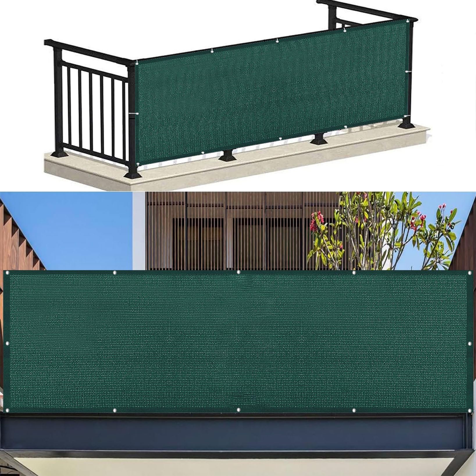 Osłona Ekranu Chroniąca Balkon 115 x 700 cm Słoneczny Wiatr Ogrodzenie Z Siatki Przeciwwiatrowej Z Opaskami Kablowymi Na Taras, Patio, Balkon, Ciemnozielony