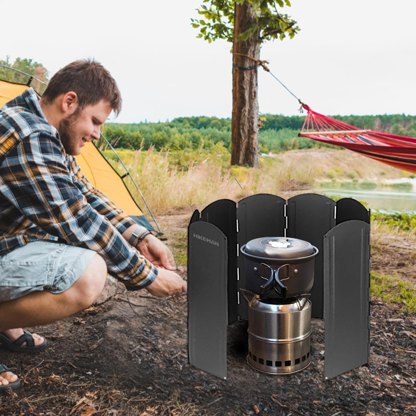 Paravento per fornelli da campeggio – parabrezza pieghevole – per esterni – nero grande parabrezza, barbecue da campeggio, falò, fornelli pieghevoli, per barbecue all'aperto, fornelli a gas