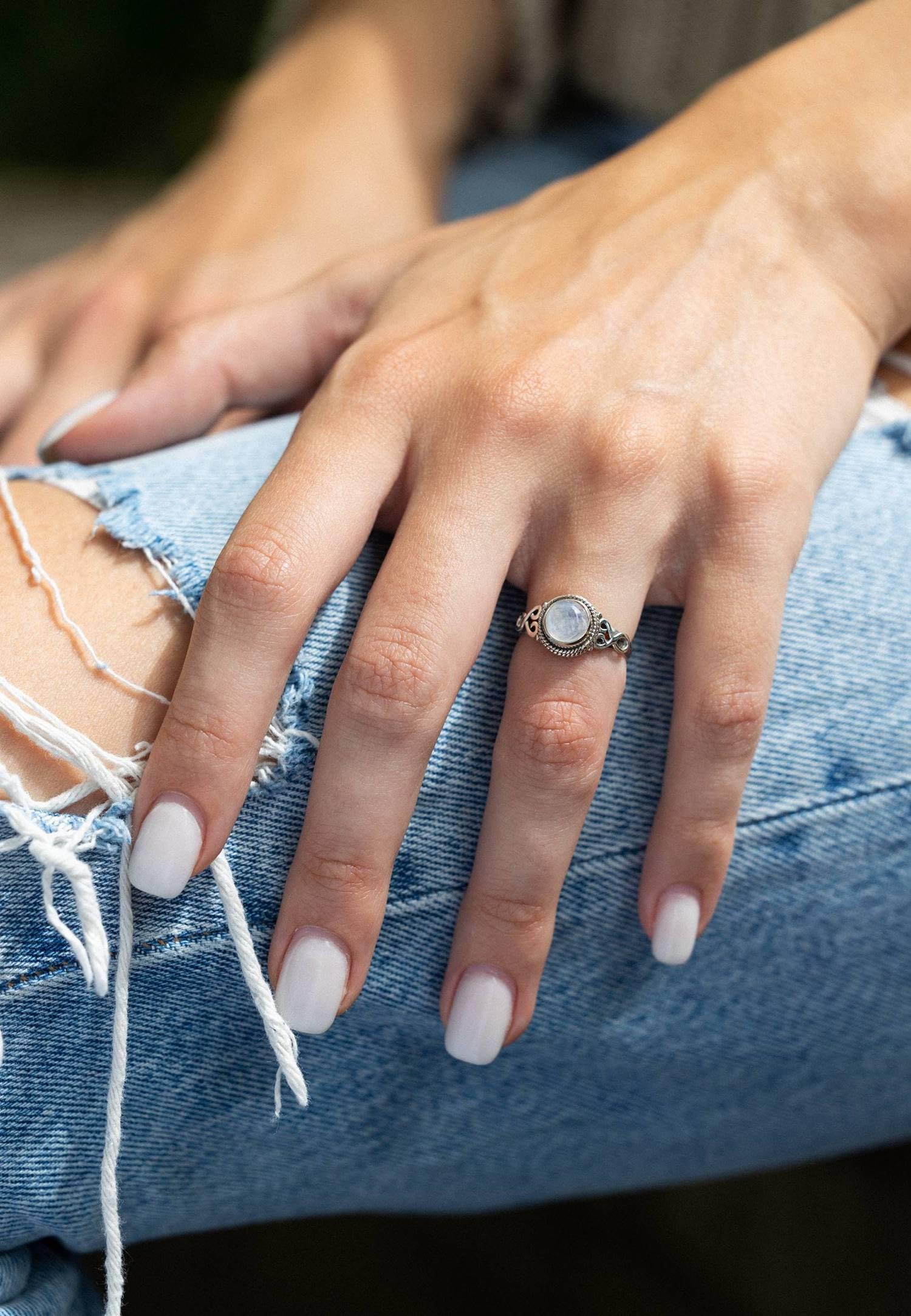 mantraroma Silberring Damen 925 Sterling Silber – runder Edelstein Ring, Vintage Statement Ring Schmuck, elegantes Geschenk für Frauen