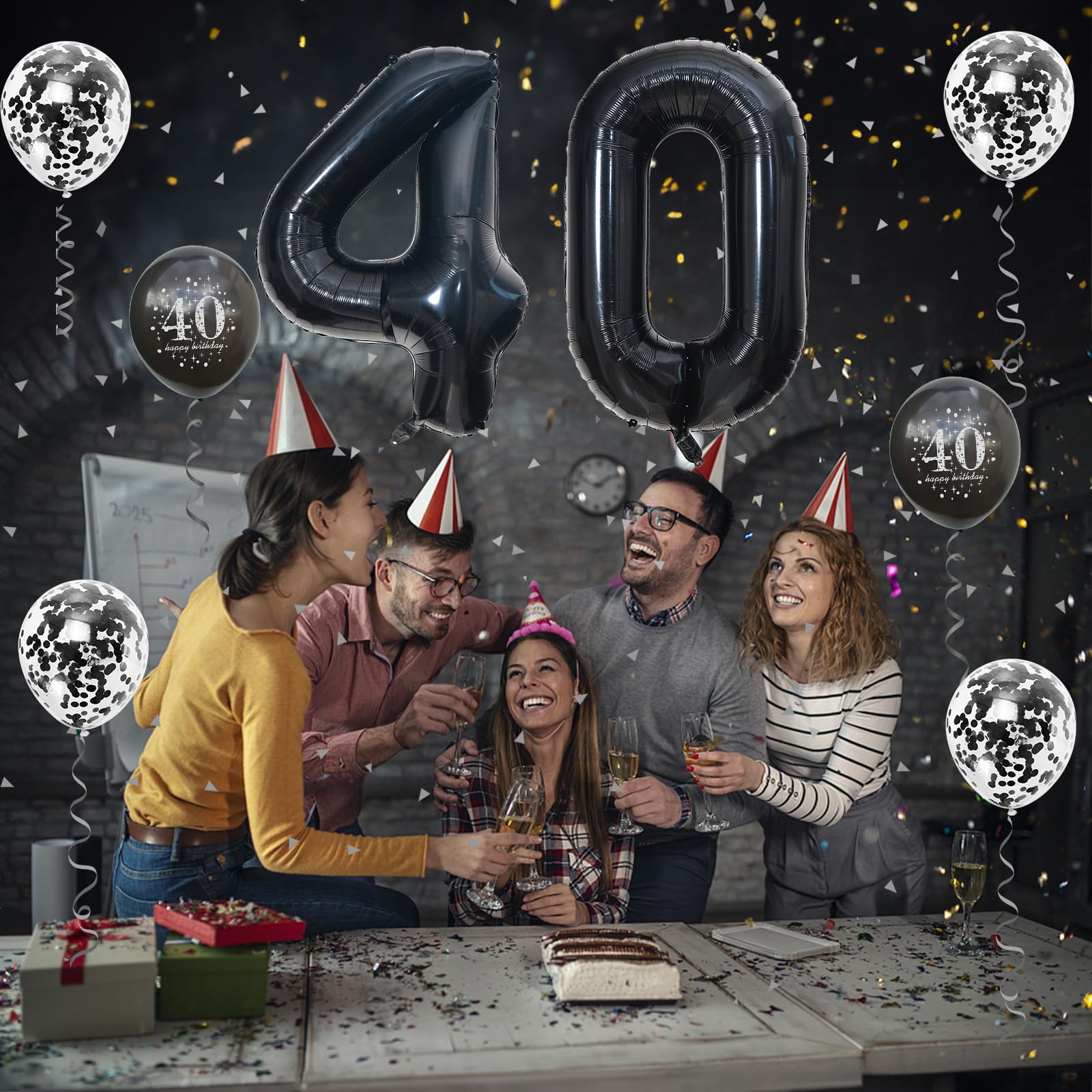 Zahl 40 Luftballons Schwarz