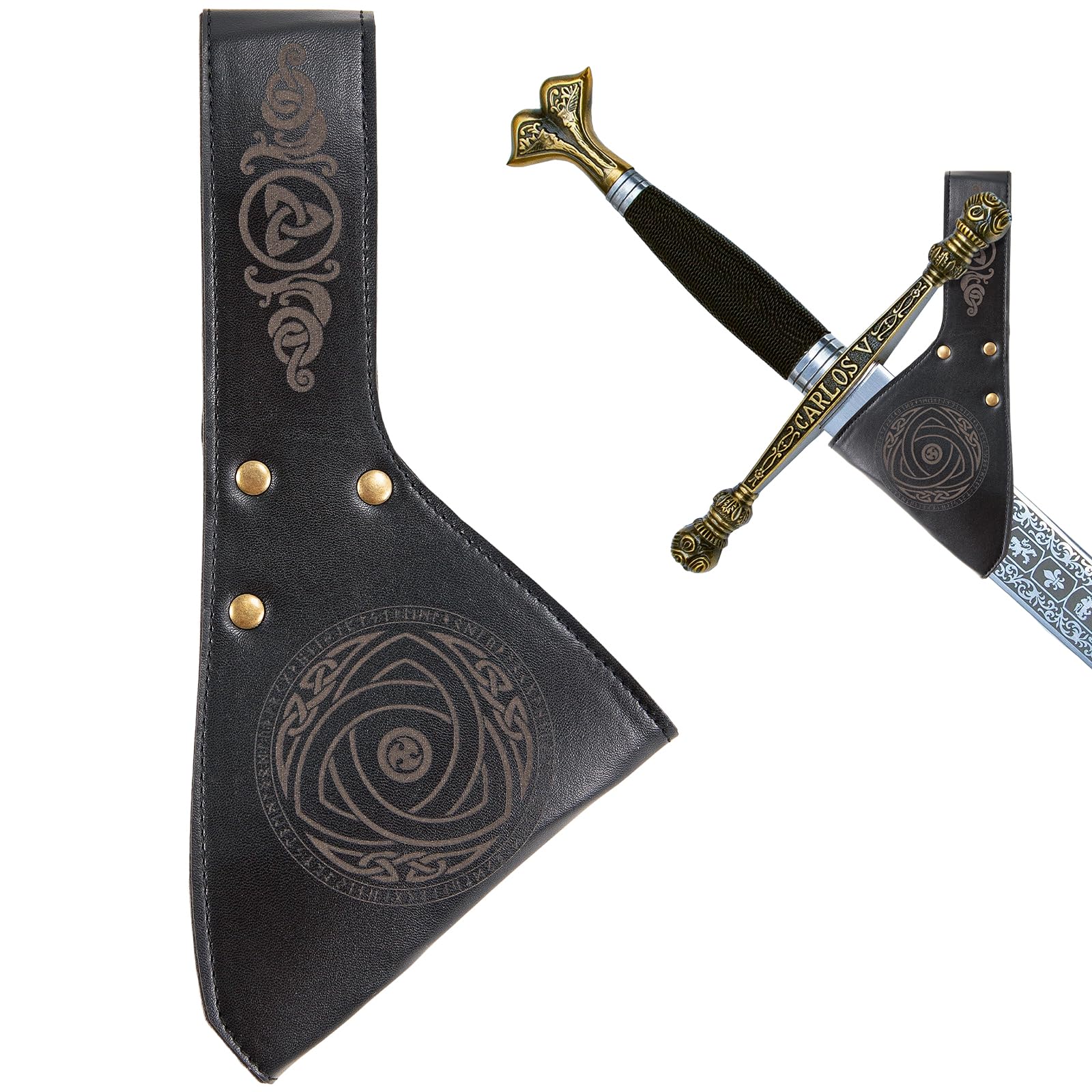 Medieval Accessories Sword Holder Sheath Scabbard Belt for Adult Men,Renaissance Belt Sword Frog for Halloween Cosplay Props Black