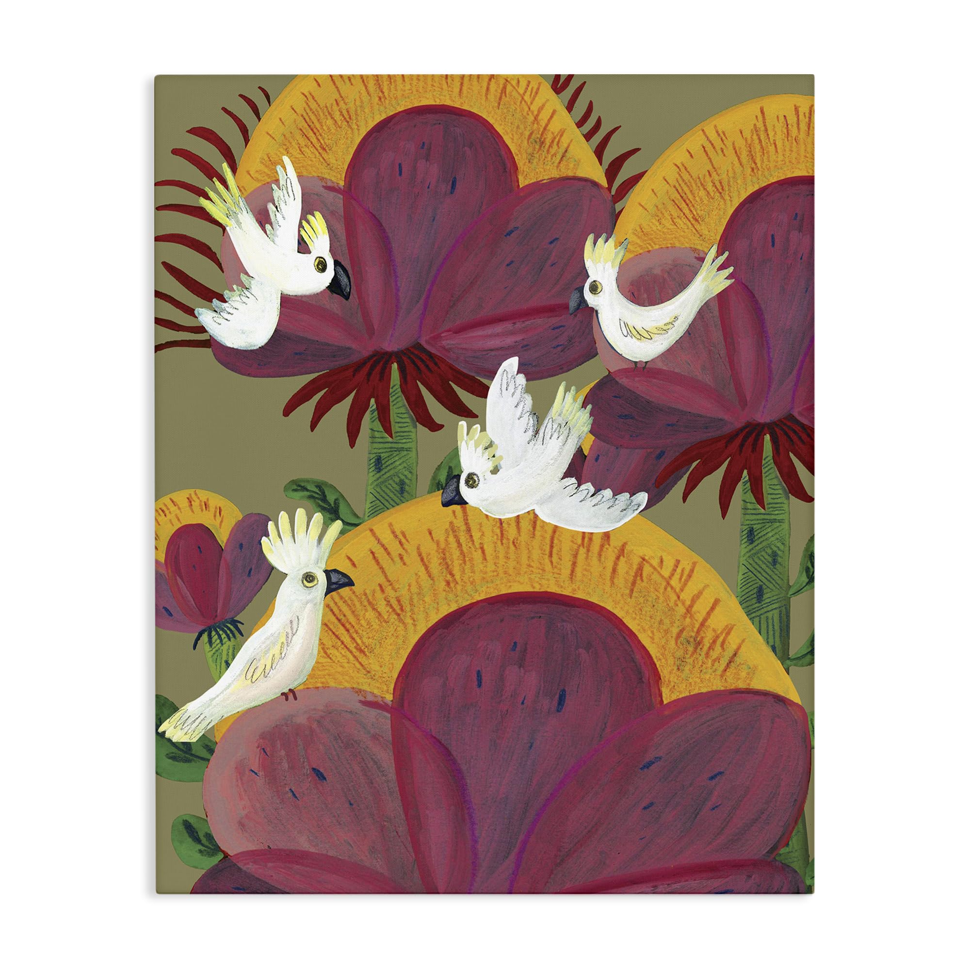 Stupell Industries Unframed Tropical Cockatoos Botanical, 16 X 20 Inch Canvas Wall Art