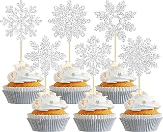 Gyufise 36Pcs Snowflake Cupcake Toppers Glitter Winter Frozen Theme Snowflake Cupcake Picks for Winter Wonderland Baby Shower Kids Birthday Christmas Party Cake Decorations Supplies Silver
