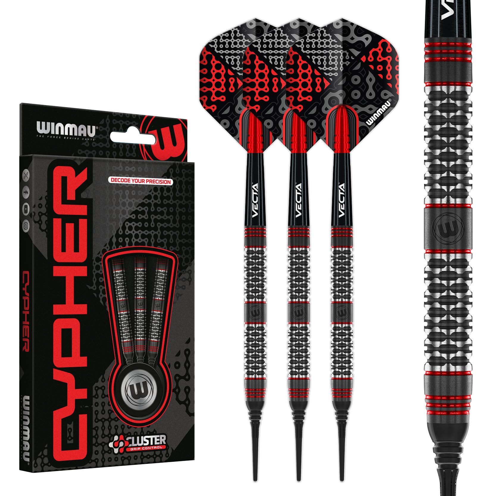 WINMAU Darts Cypher Jeu De Fléchettes Avec Ailettes Et Tiges