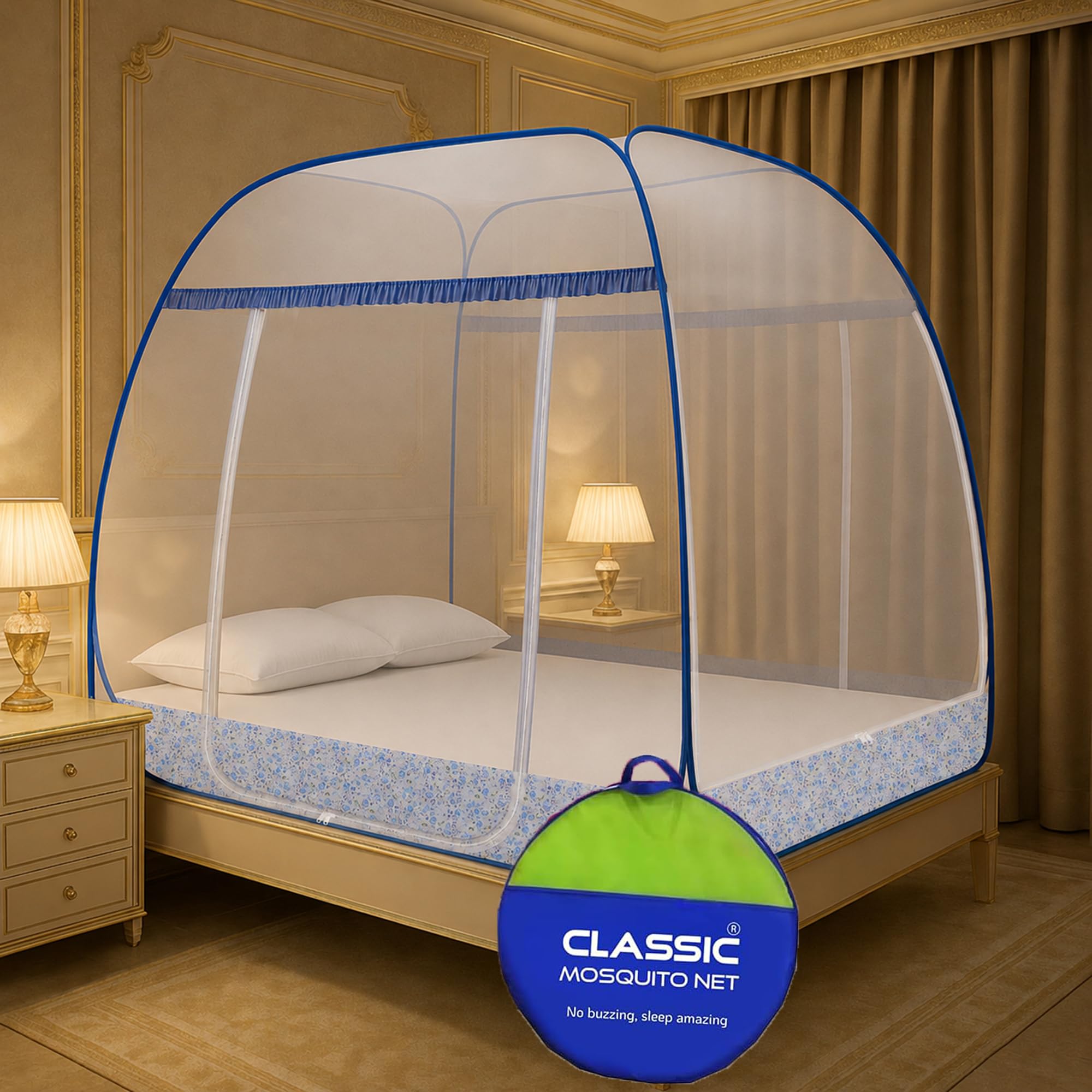 Supreme King Size Mosquito Net – 3‑Side Zipper, Mobile Pocket – ₹1940