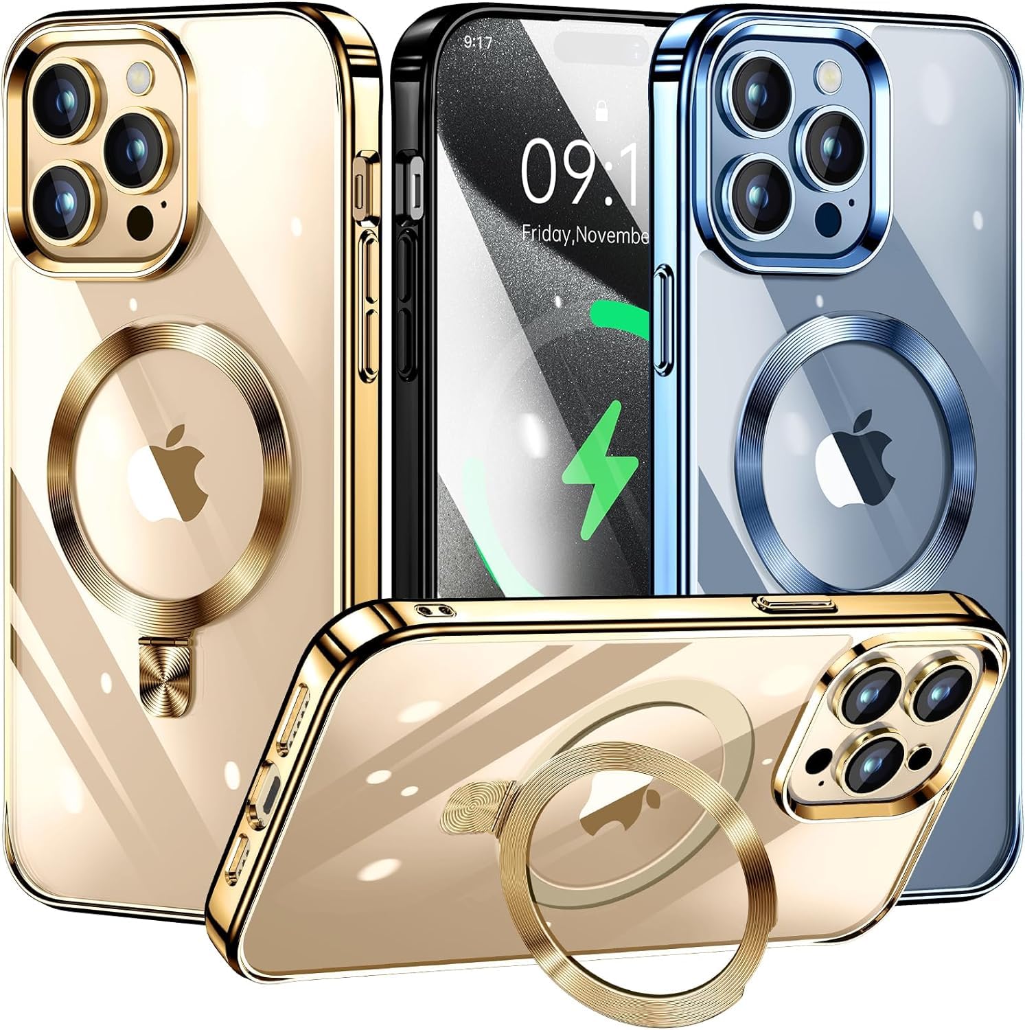 [CD Ring Compatible with MagSafe Invisible Stand]Magnetic for iPhone 13 Pro Max Case, [Electroplated Bumper Non-Yellowing][Look as Bare iPhone]Slim