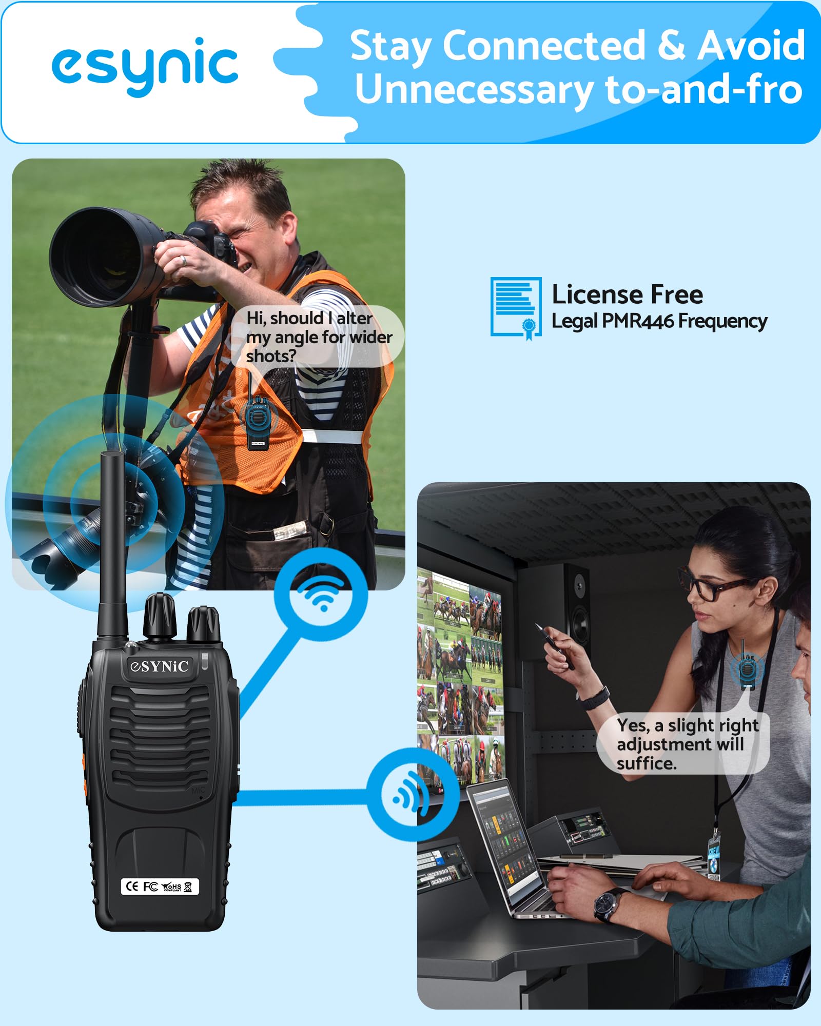 ESYNiC 3st Walkie Talkie Oplaadbare VOX Radio PMR446MHz Licentievrije