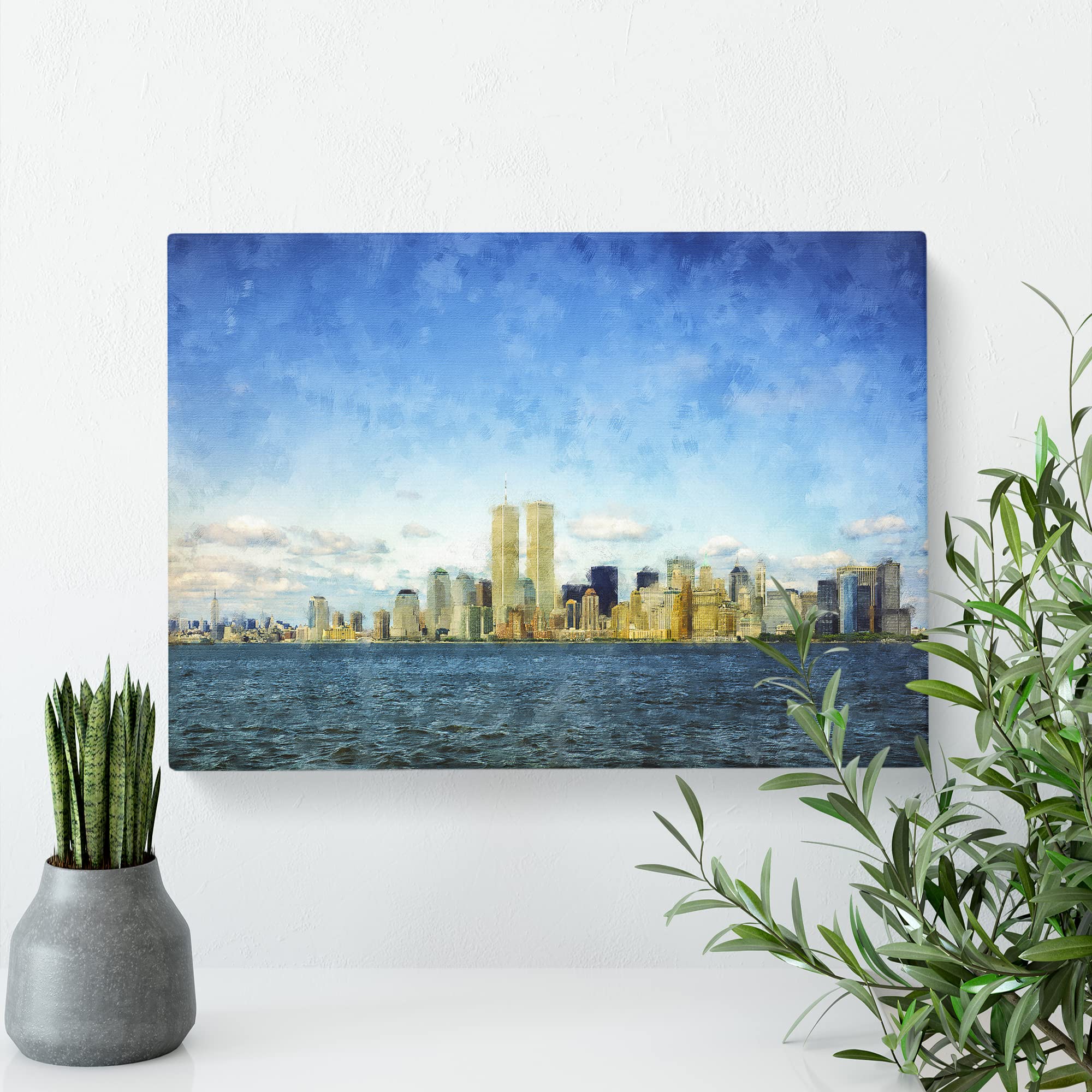 New York Skyline With The Twin Towers Canvas Print, Mixed, 25L x 50W cm - Image 2