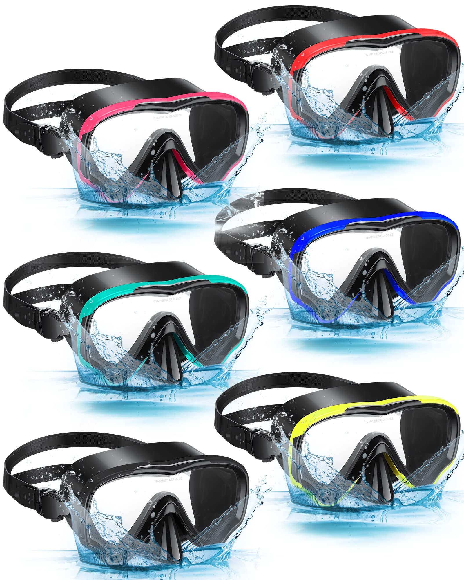 Sherr Confezione da 6 mascherine da nuoto per adulti, con copertura per il naso, anti appannamento, con lente in vetro temperato, maschera da snorkeling per uomini e donne, giovani e adulti