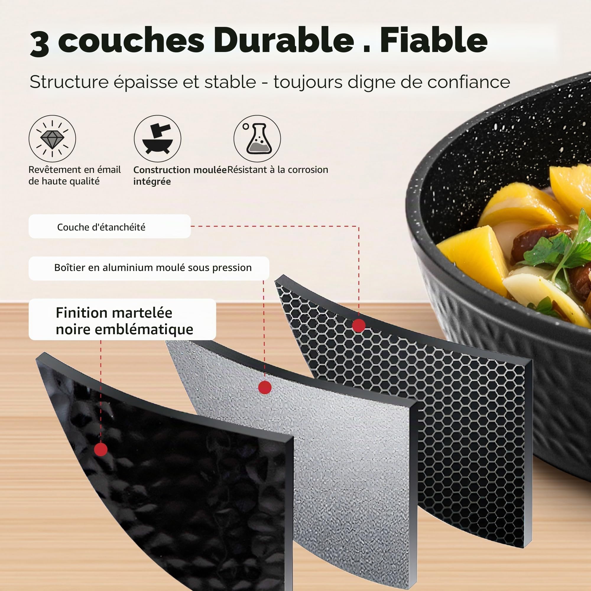 Kitchen Academy Set de 12 Casseroles et Poêles à Induction Noir | Revêtement en Granit et Couvercles en Verre Casseroles et Poêles Aluminium Antiadhésives Batterie de Cuisine à Gaz