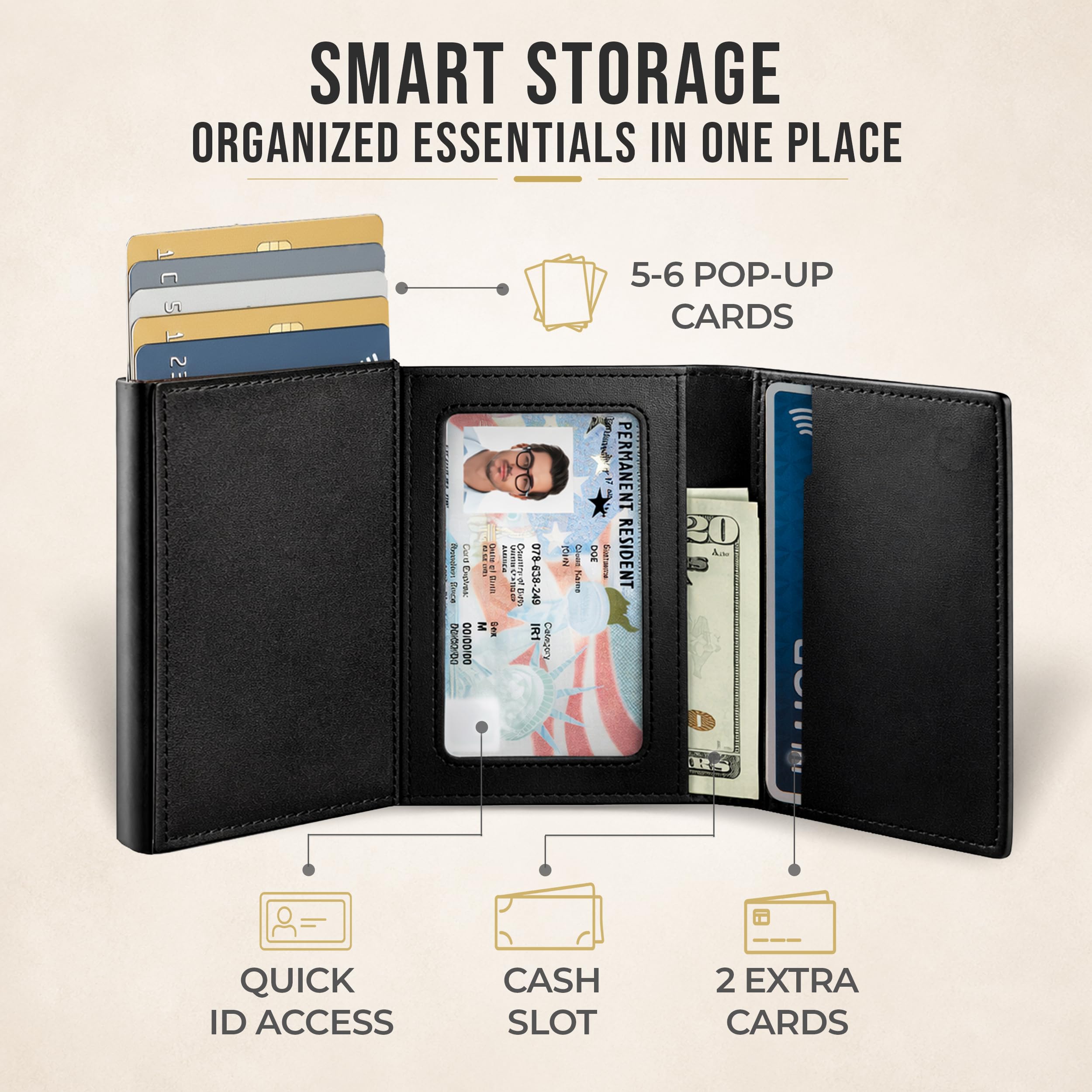 TopMost Men's Genuine Leather Flip Wallet Credit Card Holder Ridge Blokowanie RFID Portfele dla mężczyzn z okienkiem identyfikacyjnym, wąskie, minimalistyczne, pojemność 5-9